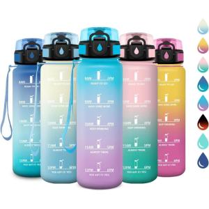 Gourde Sport 1L, Gourde avec Filtre, sans BPA, Bouteille d&rsquo;eau de Motivation avec Marqueur de Temps, Étanche et Réutilisable, Bouteille Réutilisable pour l&rsquo;école, Sport, Bureau, Yoga, Camping(17oz-500ml | Bleu + Violet)