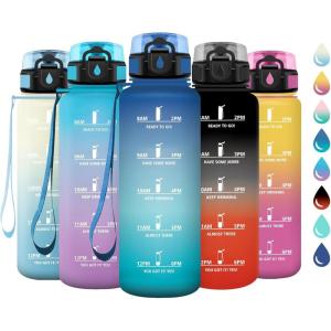 Gourde Sport 1L, Gourde avec Filtre, sans BPA, Bouteille d&rsquo;eau de Motivation avec Marqueur de Temps, Étanche et Réutilisable, Bouteille Réutilisable pour l&rsquo;école, Sport, Bureau, Yoga, Camping(50oz-1500ml | Bleu + Vert)