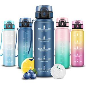 Grsta Gourde, Gourde 500ml, Bouteille Filtrante Anti-Fuite, Facile à Transporter, Bouteille d&rsquo;eau pour Motivation, Facile à Nettoyer, pour Bureau, Voyage, Extérieur, Adulte, Camping, Voyage, Sport(Bleu Marine)