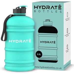 HYDRATE XL Bouteille d&rsquo;eau 2,2 L – Bouteille de Gym Avec Sangles de Transport – Gourde Fitness – Sans BPA, Pop-up Bouchon – pour le Sport, le Yoga et les Activités de Plein Air (Matte Camo)(Noir Mat)