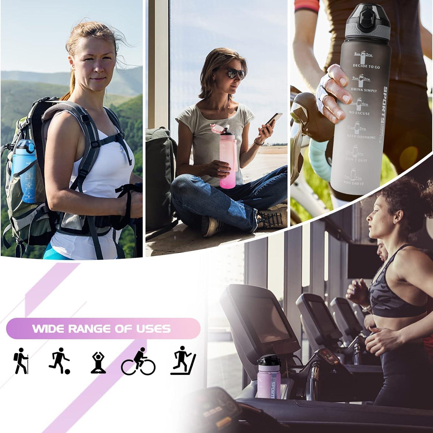 imageAOHAN Bouteille deau de 1 L sans BPA avec paille passe au lavevaisselle couvercle antifuite bouteille deau motivante avec marquages de temps non toxiqueVioletrose