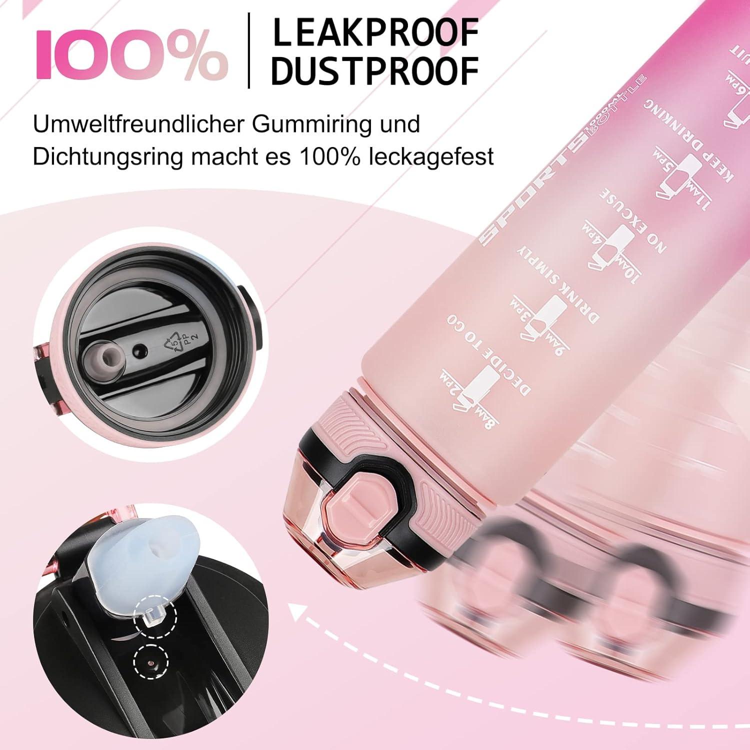 imageAOHAN Bouteille deau de 1 L sans BPA avec paille passe au lavevaisselle couvercle antifuite bouteille deau motivante avec marquages de temps non toxiqueDgrad Rose