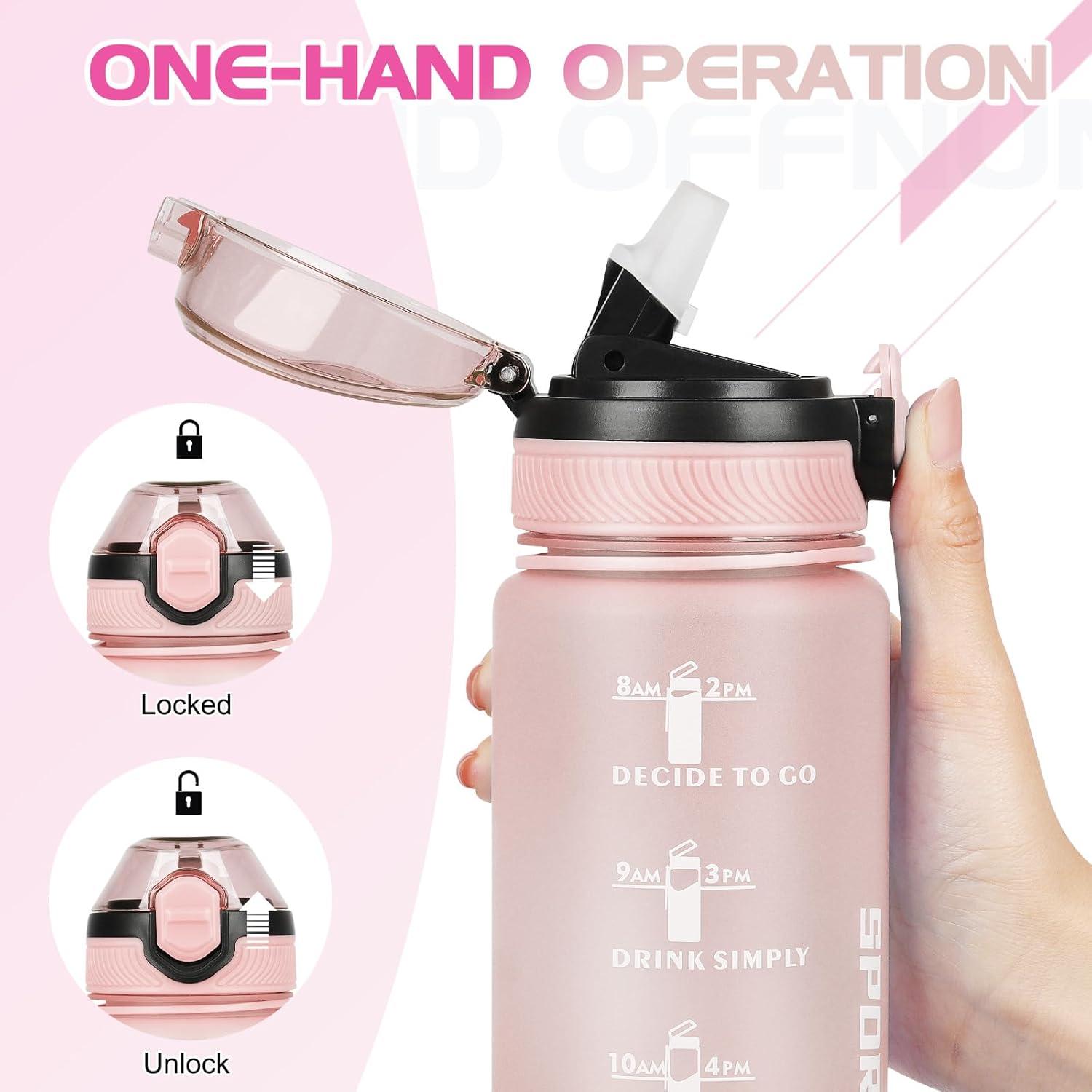 imageAOHAN Bouteille deau de 1 L sans BPA avec paille passe au lavevaisselle couvercle antifuite bouteille deau motivante avec marquages de temps non toxiqueDgrad Rose