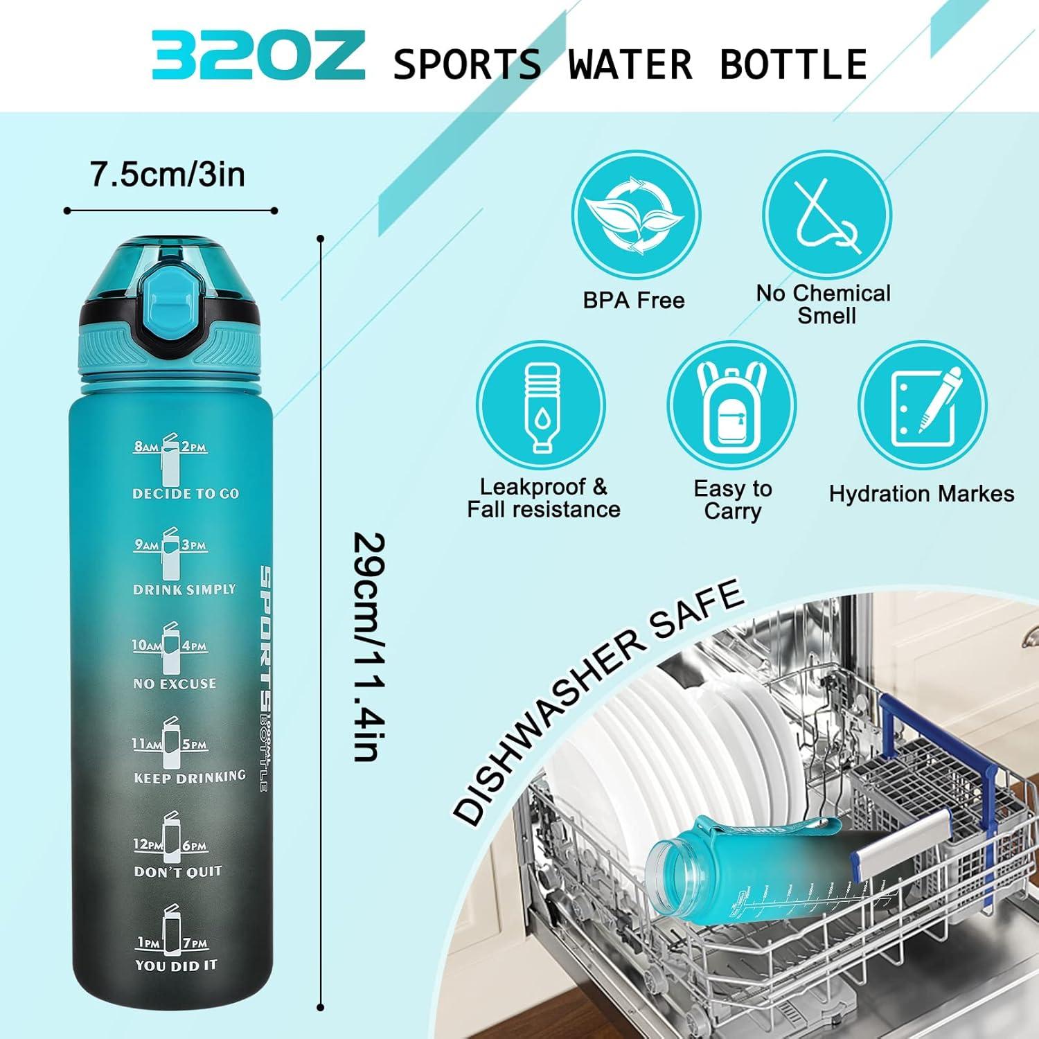 imageAOHAN Bouteille deau de 1 L sans BPA avec paille passe au lavevaisselle couvercle antifuite bouteille deau motivante avec marquages de temps non toxiqueVertnoir