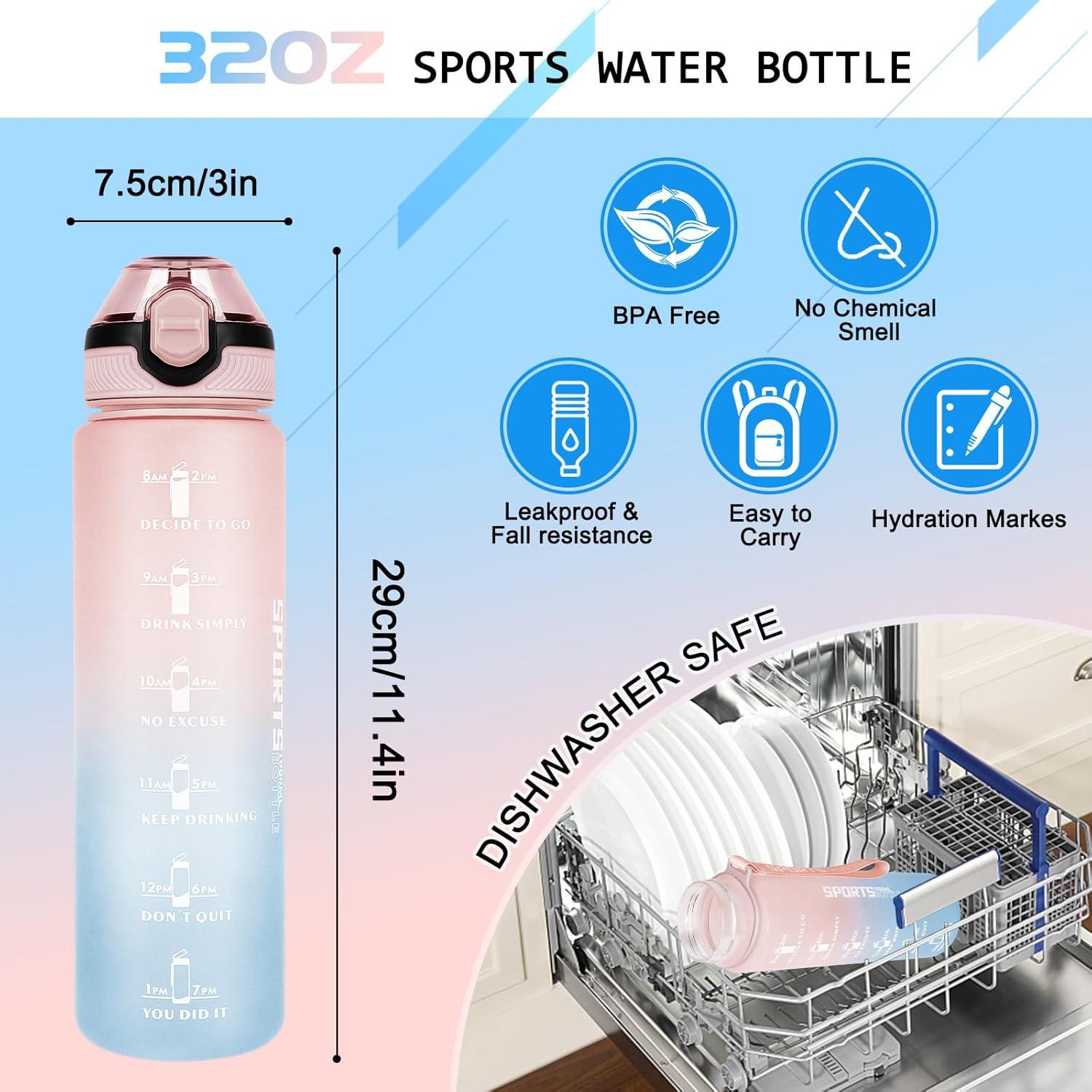 imageAOHAN Bouteille deau de 1 L sans BPA avec paille passe au lavevaisselle couvercle antifuite bouteille deau motivante avec marquages de temps non toxiqueRosebleu