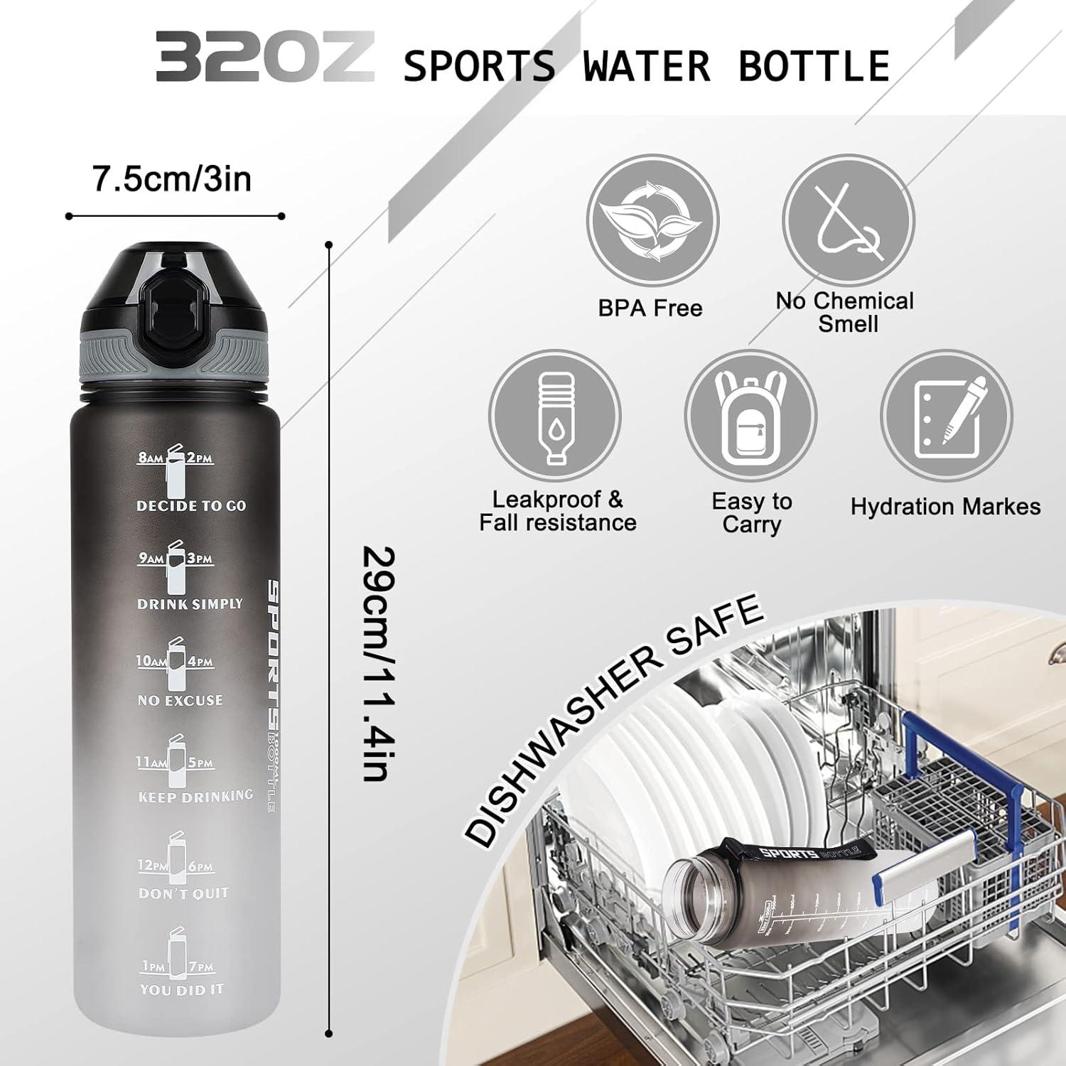 imageAOHAN Bouteille deau de 1 L sans BPA avec paille passe au lavevaisselle couvercle antifuite bouteille deau motivante avec marquages de temps non toxiqueNoirgris
