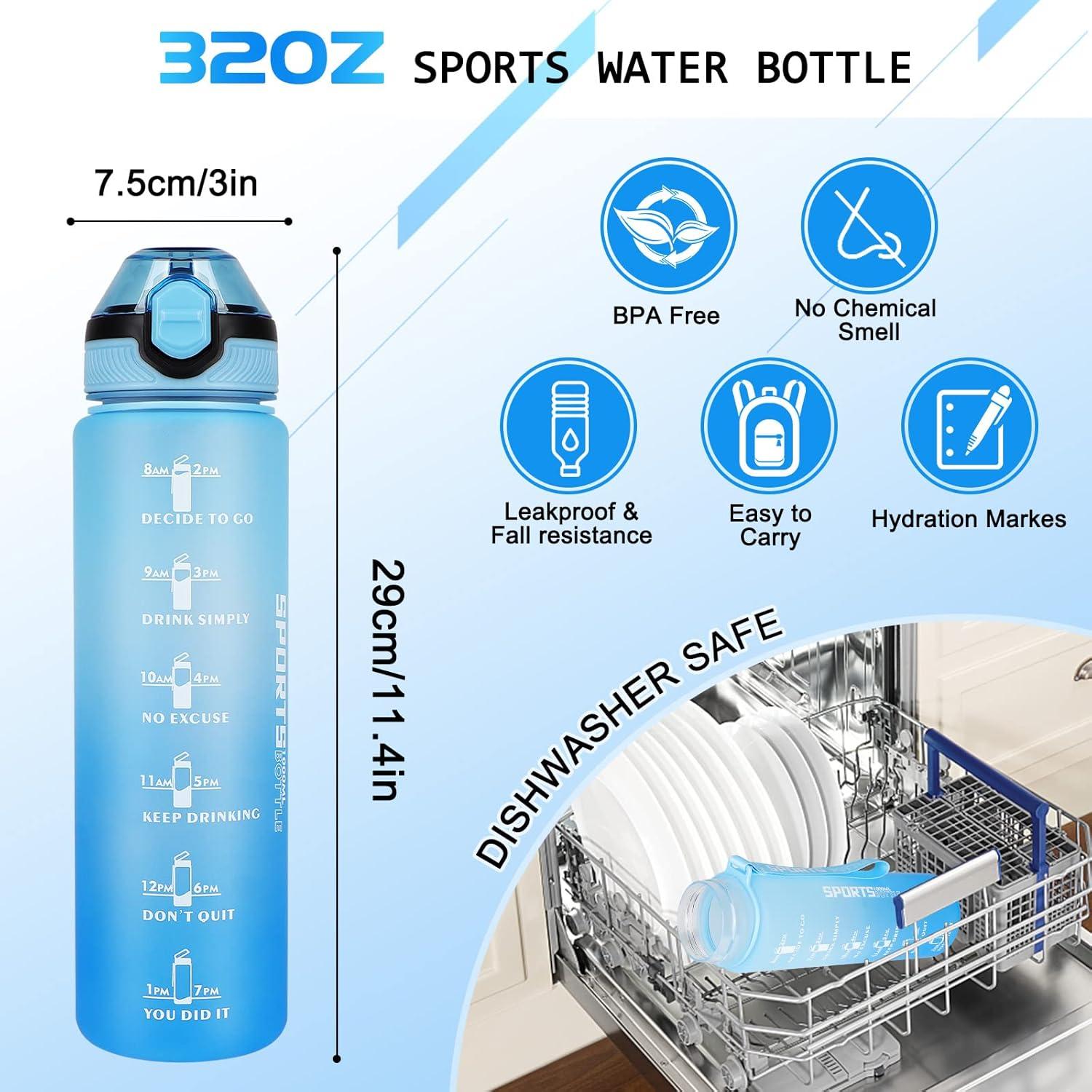 imageAOHAN Bouteille deau de 1 L sans BPA avec paille passe au lavevaisselle couvercle antifuite bouteille deau motivante avec marquages de temps non toxiqueBleu Clair