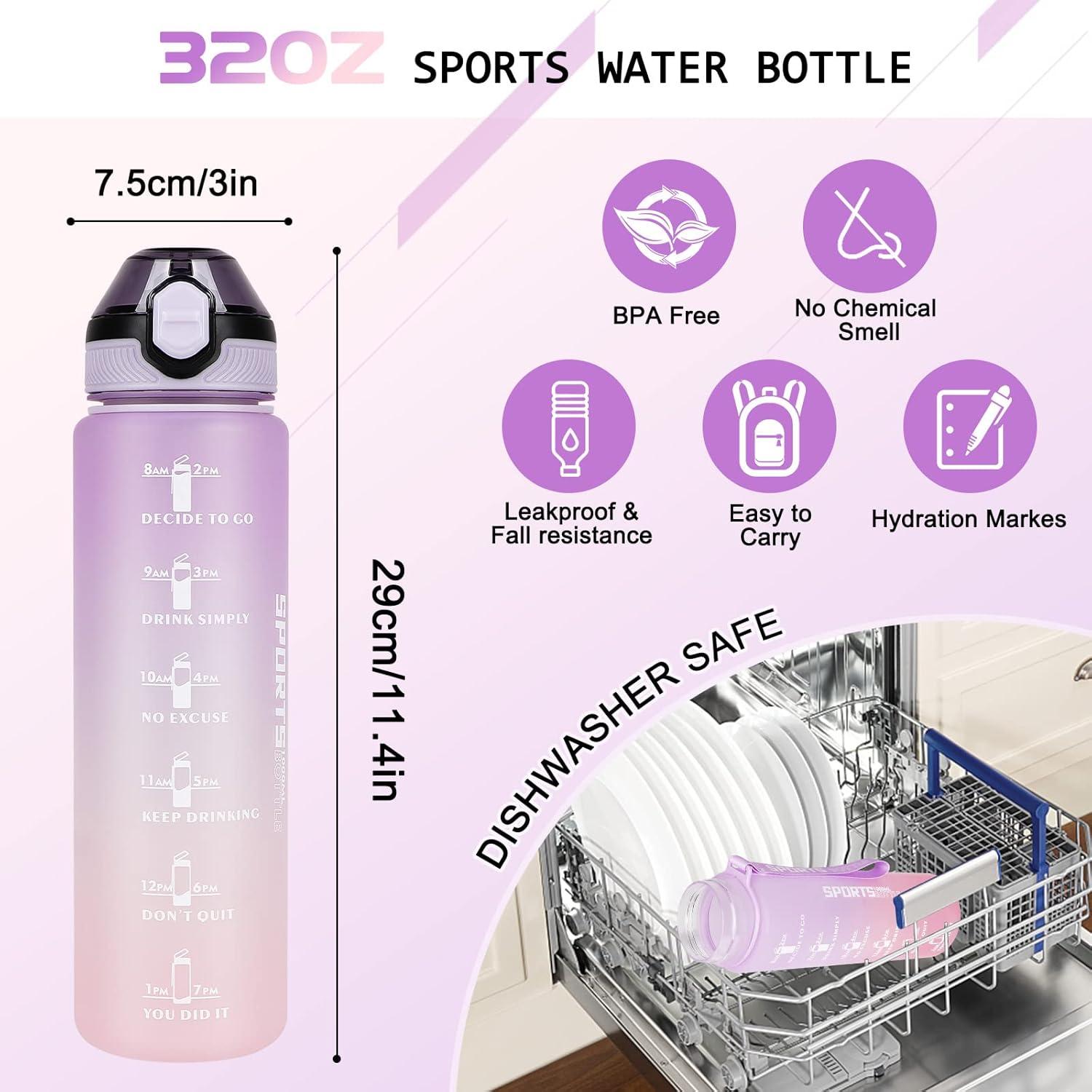 imageAOHAN Bouteille deau de 1 L sans BPA avec paille passe au lavevaisselle couvercle antifuite bouteille deau motivante avec marquages de temps non toxiqueVioletrose
