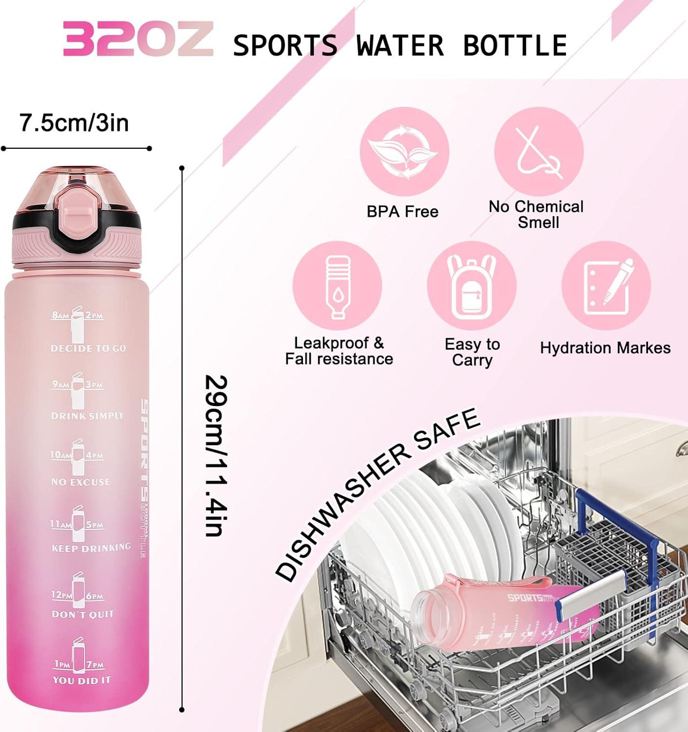 imageAOHAN Bouteille deau de 1 L sans BPA avec paille passe au lavevaisselle couvercle antifuite bouteille deau motivante avec marquages de temps non toxiqueDgrad Rose