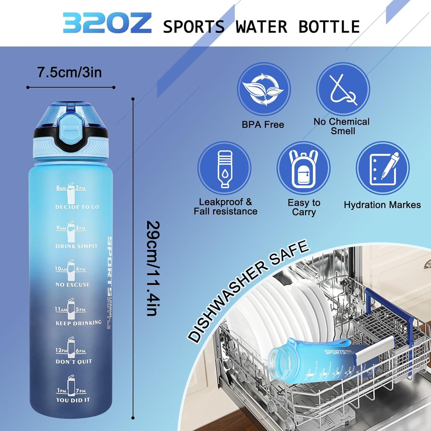 imageAOHAN Bouteille deau de 1 L sans BPA avec paille passe au lavevaisselle couvercle antifuite bouteille deau motivante avec marquages de temps non toxiqueBleu Haze
