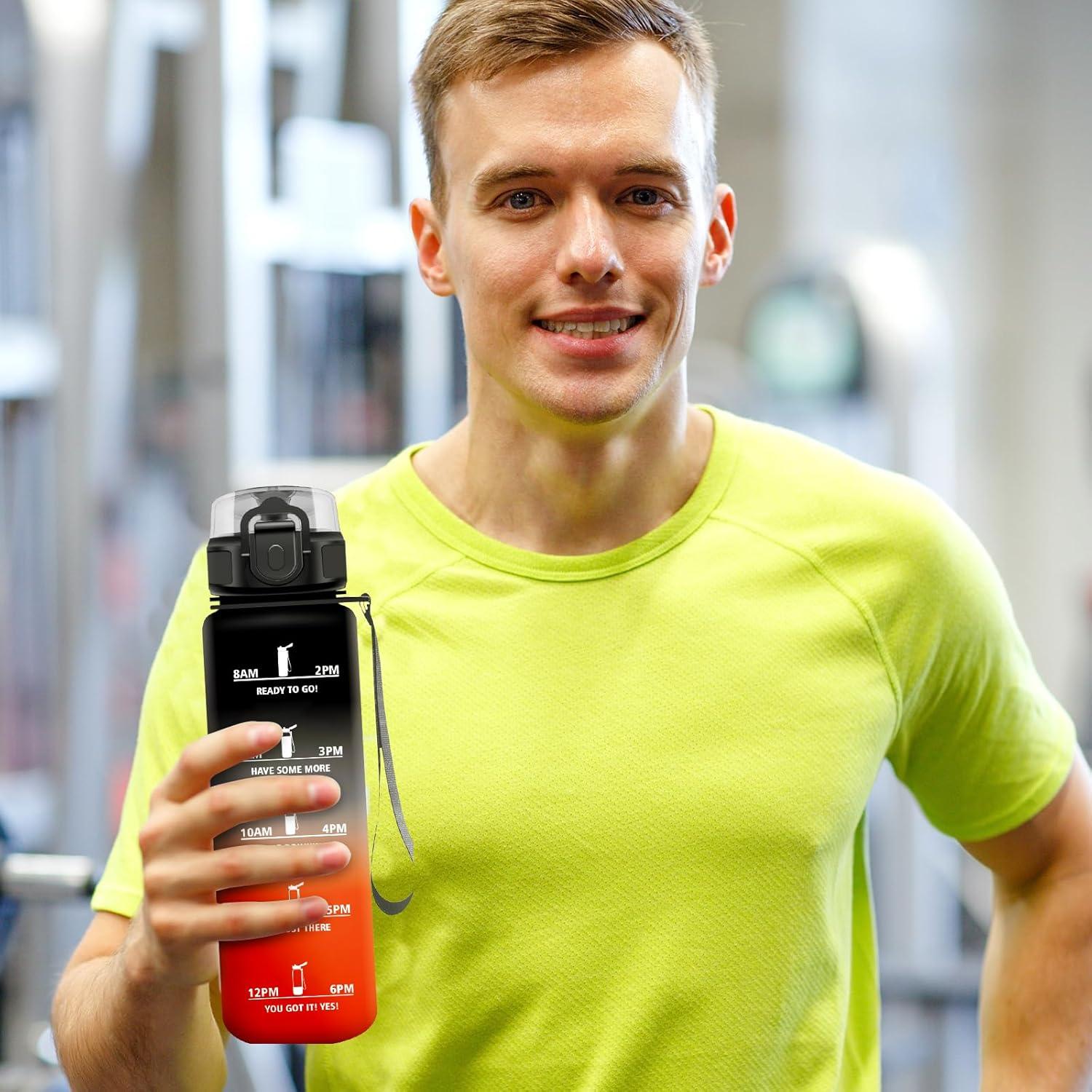 imageBouteille deau 500ml Gourde Enfant avec Filtre Gourde Sport tanche Gourdes avec Marqueur de Temps Bouteille Reutilisable Gourdes Motivation Idale pour Yoga cole Bureau Randonne32oz1000ml Noir Rouge