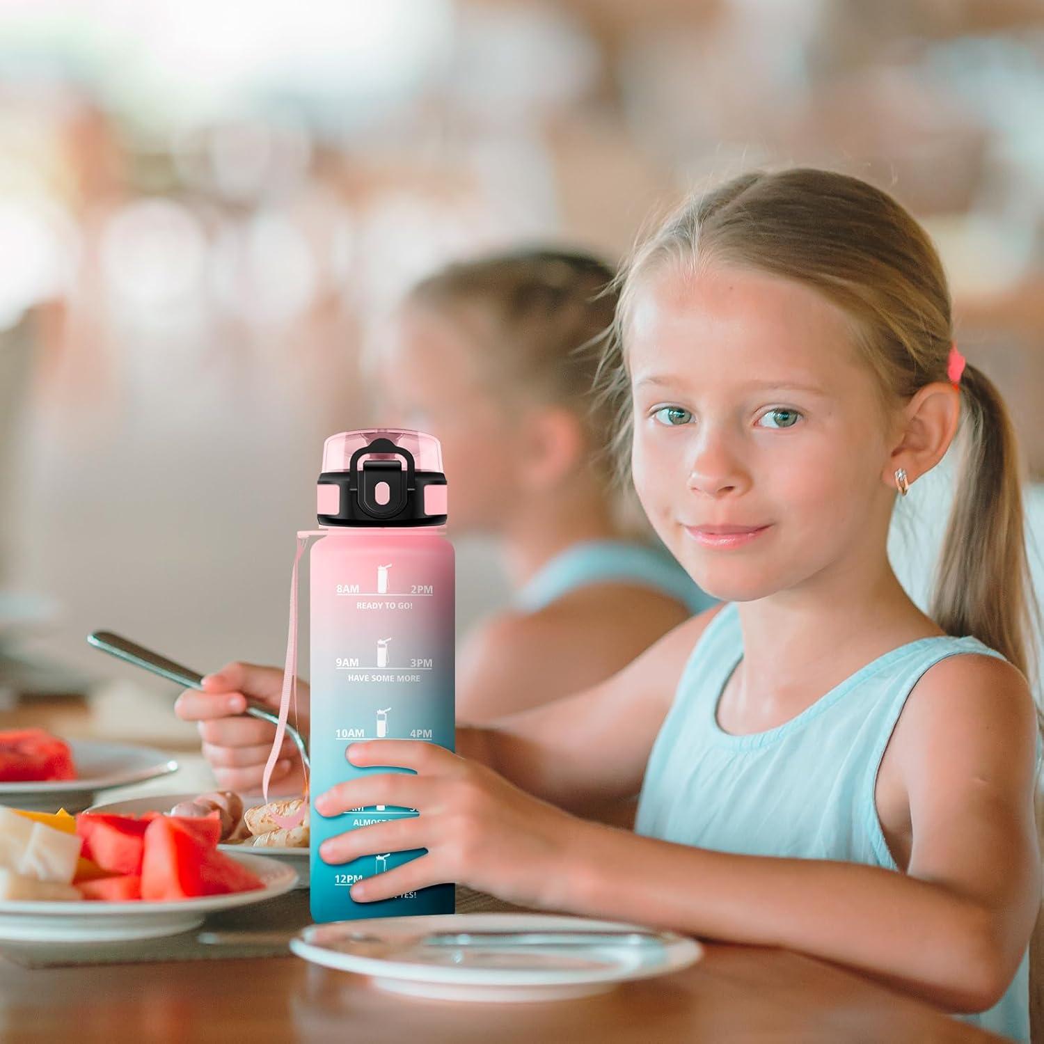 imageBouteille deau 500ml Gourde Enfant avec Filtre Gourde Sport tanche Gourdes avec Marqueur de Temps Bouteille Reutilisable Gourdes Motivation Idale pour Yoga cole Bureau Randonne17oz500ml Rose Cyan