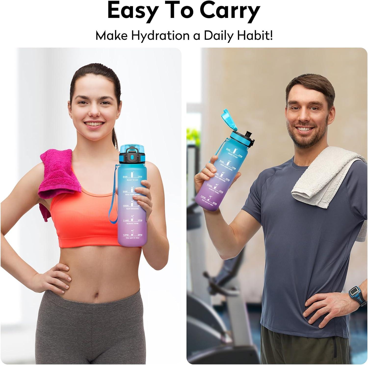 imageBouteille deau 500ml Gourde Enfant avec Filtre Gourde Sport tanche Gourdes avec Marqueur de Temps Bouteille Reutilisable Gourdes Motivation Idale pour Yoga cole Bureau Randonne32oz1000ml Bleu Violet
