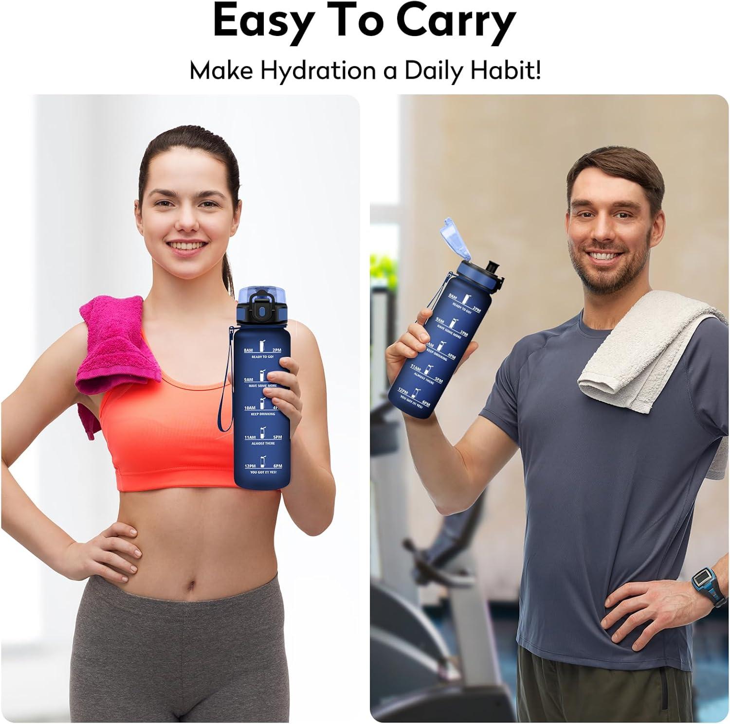 imageBouteille deau 500ml Gourde Enfant avec Filtre Gourde Sport tanche Gourdes avec Marqueur de Temps Bouteille Reutilisable Gourdes Motivation Idale pour Yoga cole Bureau Randonne32oz1000ml Mat Marine Bleu