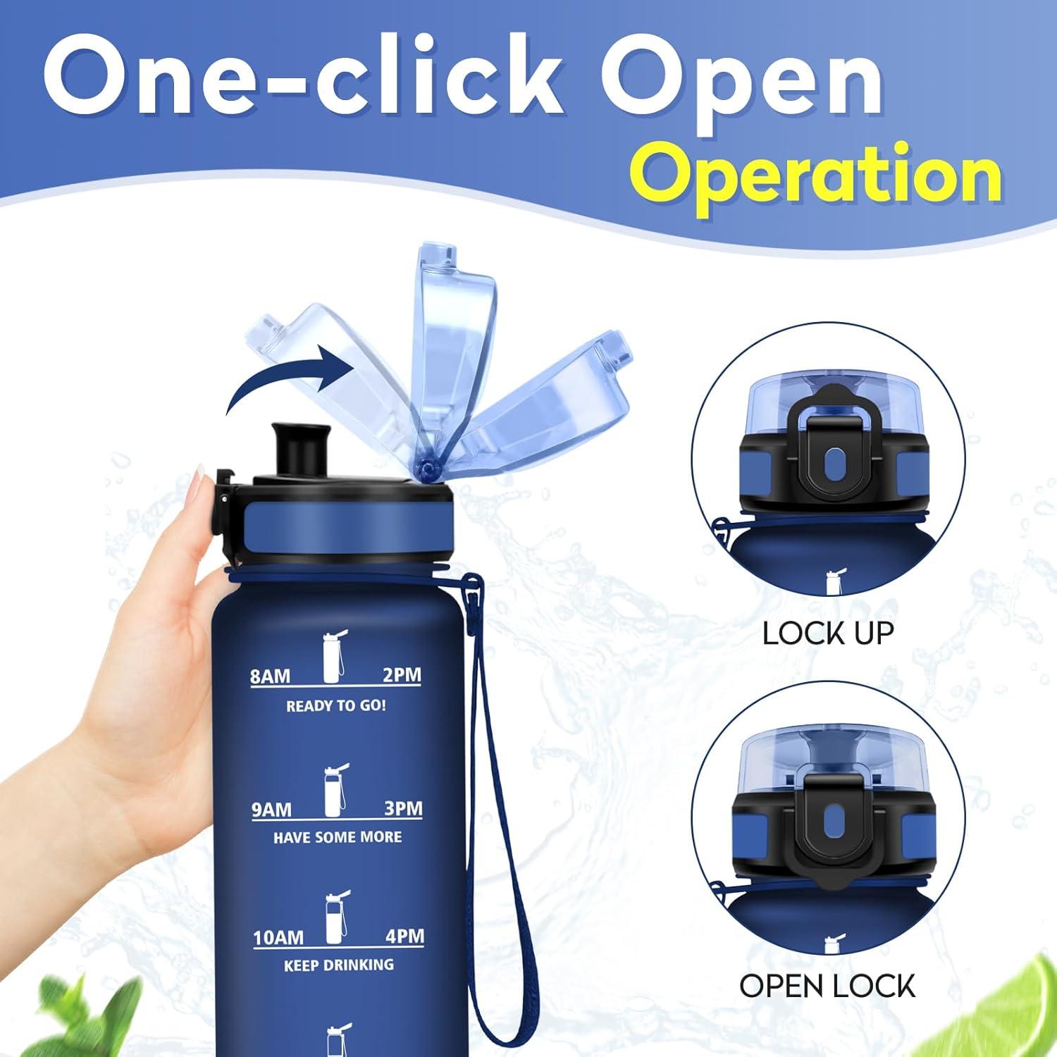 imageBouteille deau 500ml Gourde Enfant avec Filtre Gourde Sport tanche Gourdes avec Marqueur de Temps Bouteille Reutilisable Gourdes Motivation Idale pour Yoga cole Bureau Randonne17oz500ml Mat Marine Bleu