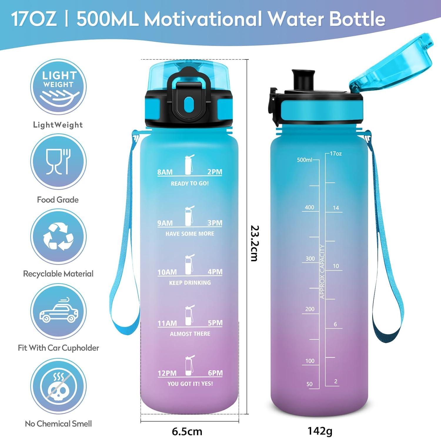 imageBouteille deau 500ml Gourde Enfant avec Filtre Gourde Sport tanche Gourdes avec Marqueur de Temps Bouteille Reutilisable Gourdes Motivation Idale pour Yoga cole Bureau Randonne17oz500ml Bleu Violet