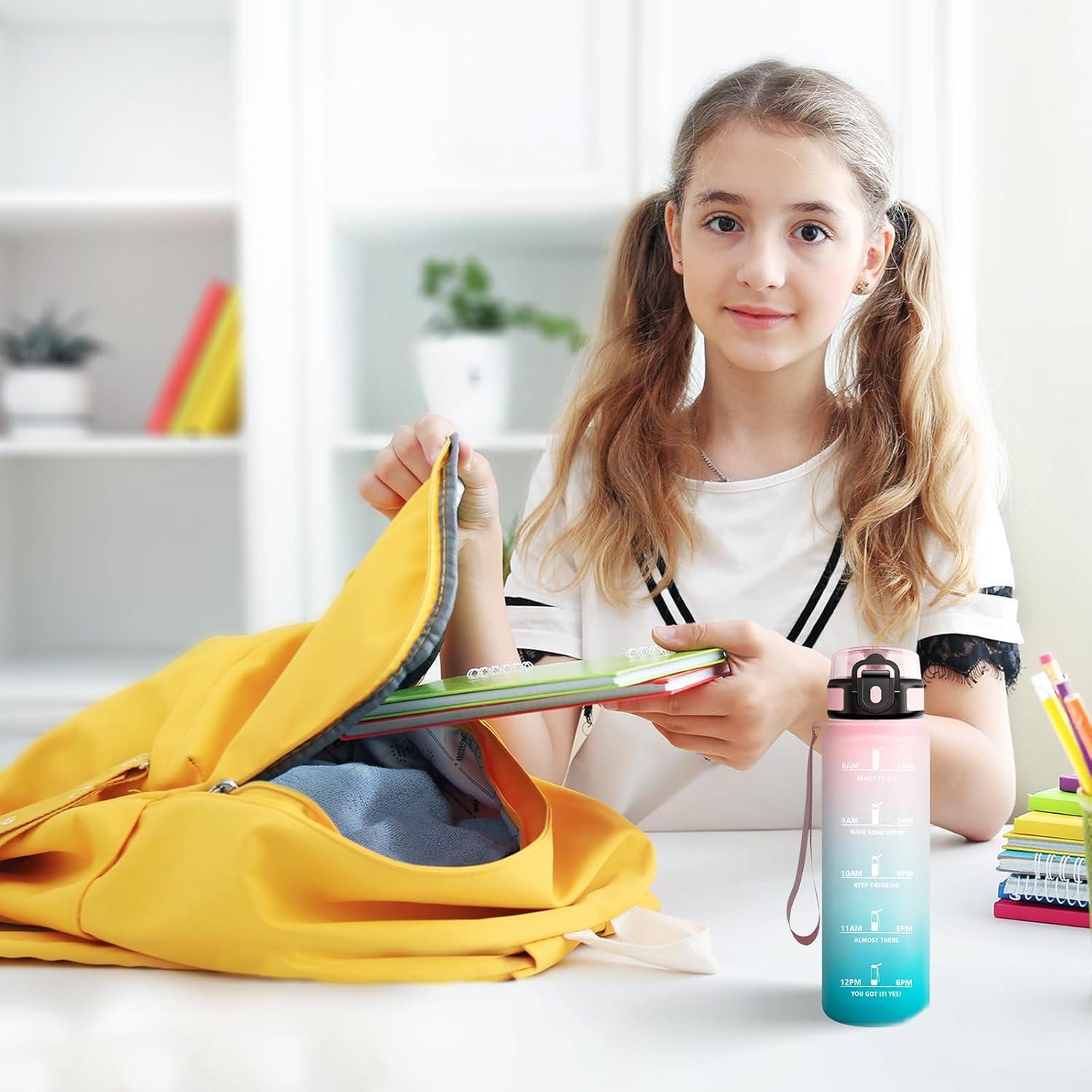 imageBouteille deau 500ml Gourde Enfant avec Filtre Gourde Sport tanche Gourdes avec Marqueur de Temps Bouteille Reutilisable Gourdes Motivation Idale pour Yoga cole Bureau Randonne17oz500ml Rose Cyan