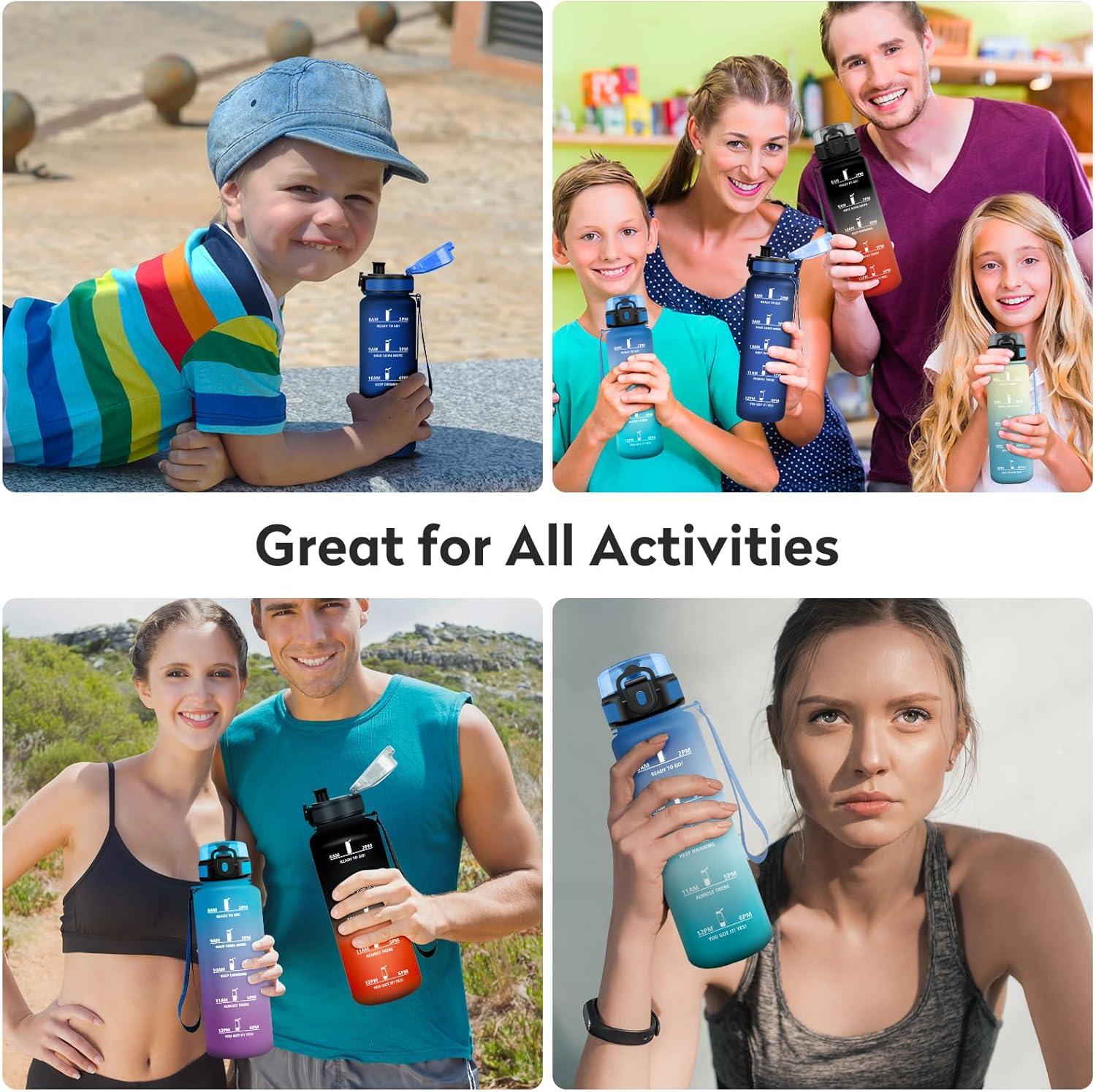 imageBouteille deau 500ml Gourde Enfant avec Filtre Gourde Sport tanche Gourdes avec Marqueur de Temps Bouteille Reutilisable Gourdes Motivation Idale pour Yoga cole Bureau Randonne50oz1500ml Noir Rouge