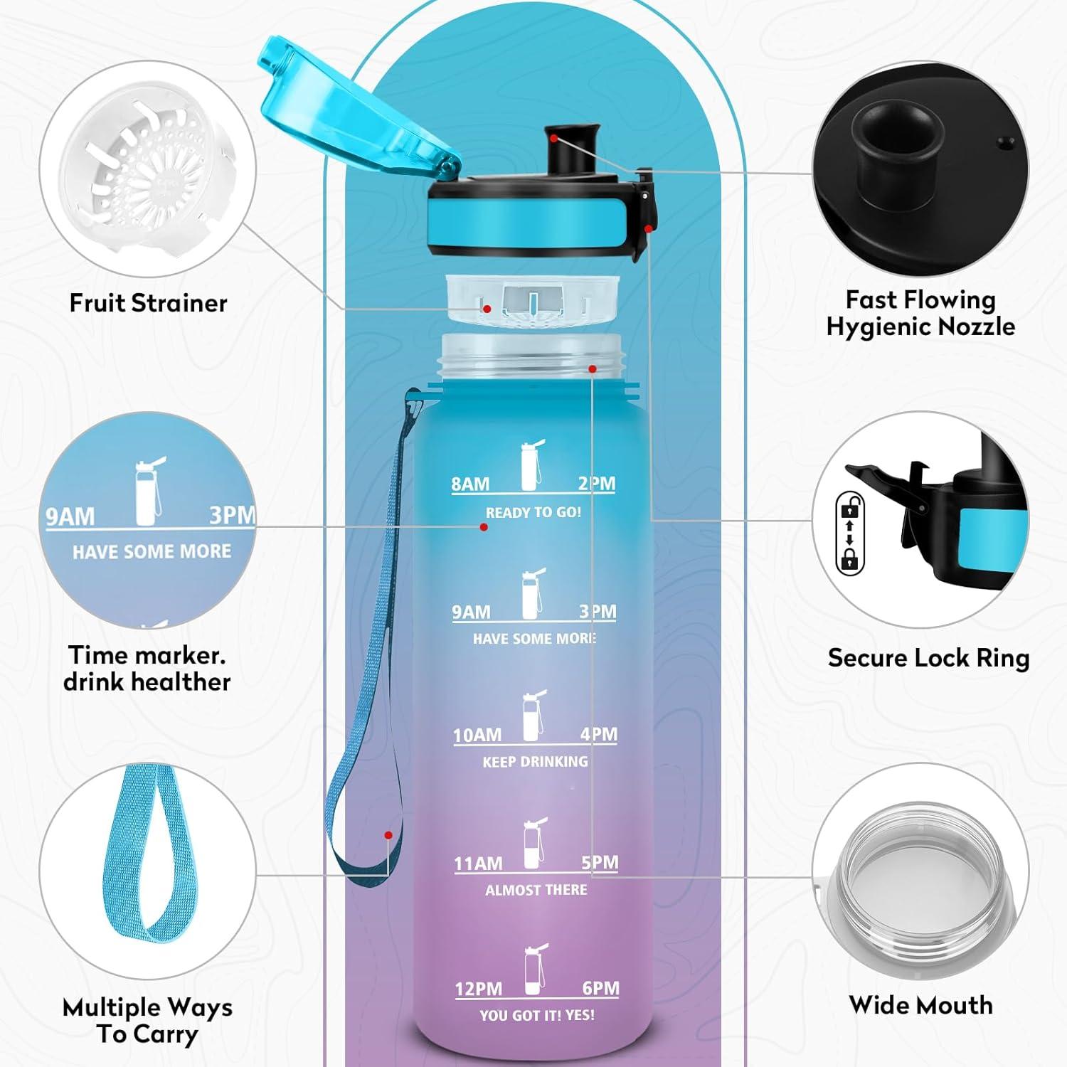 imageBouteille deau 500ml Gourde Enfant avec Filtre Gourde Sport tanche Gourdes avec Marqueur de Temps Bouteille Reutilisable Gourdes Motivation Idale pour Yoga cole Bureau Randonne17oz500ml Bleu Violet