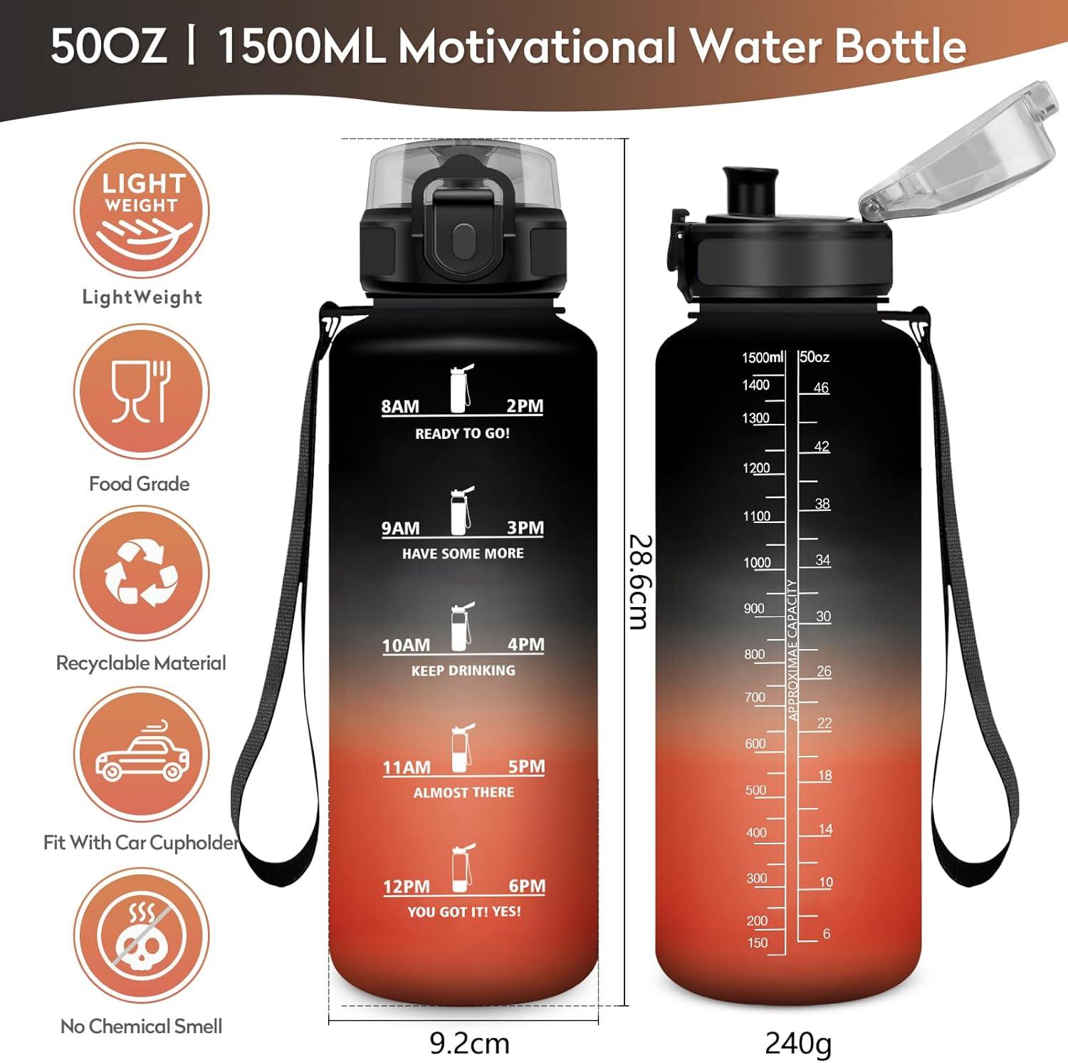 imageBouteille deau 500ml Gourde Enfant avec Filtre Gourde Sport tanche Gourdes avec Marqueur de Temps Bouteille Reutilisable Gourdes Motivation Idale pour Yoga cole Bureau Randonne50oz1500ml Noir Rouge
