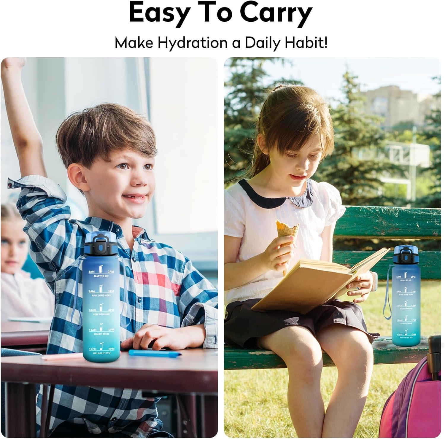 imageBouteille deau 500ml Gourde Enfant avec Filtre Gourde Sport tanche Gourdes avec Marqueur de Temps Bouteille Reutilisable Gourdes Motivation Idale pour Yoga cole Bureau Randonne17oz500ml Bleu Vert