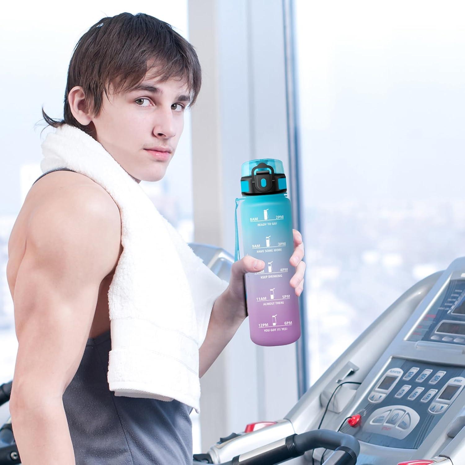 imageBouteille deau 500ml Gourde Enfant avec Filtre Gourde Sport tanche Gourdes avec Marqueur de Temps Bouteille Reutilisable Gourdes Motivation Idale pour Yoga cole Bureau Randonne32oz1000ml Bleu Violet