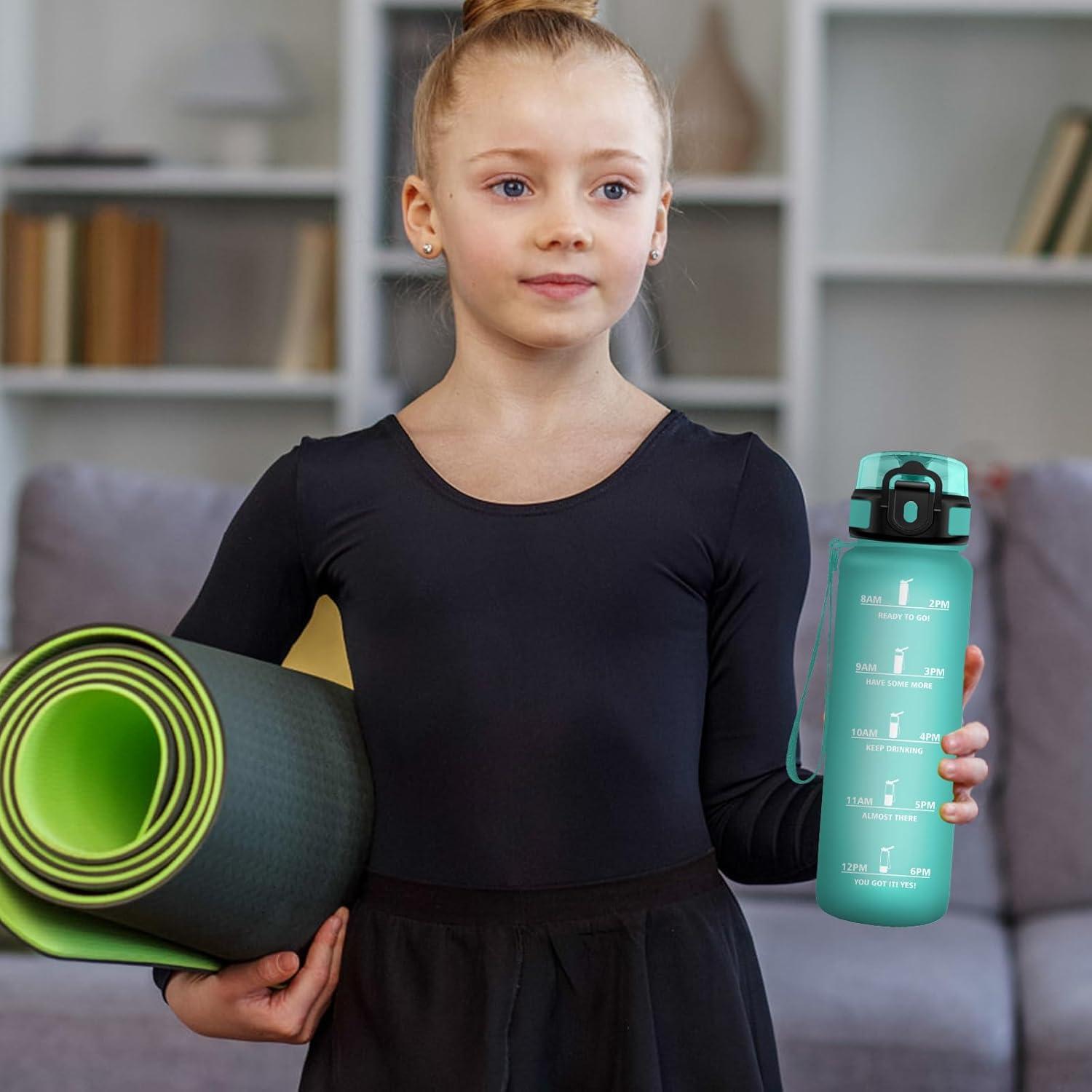 imageBouteille deau 500ml Gourde Enfant avec Filtre Gourde Sport tanche Gourdes avec Marqueur de Temps Bouteille Reutilisable Gourdes Motivation Idale pour Yoga cole Bureau Randonne17oz500ml Mat Bleuvert