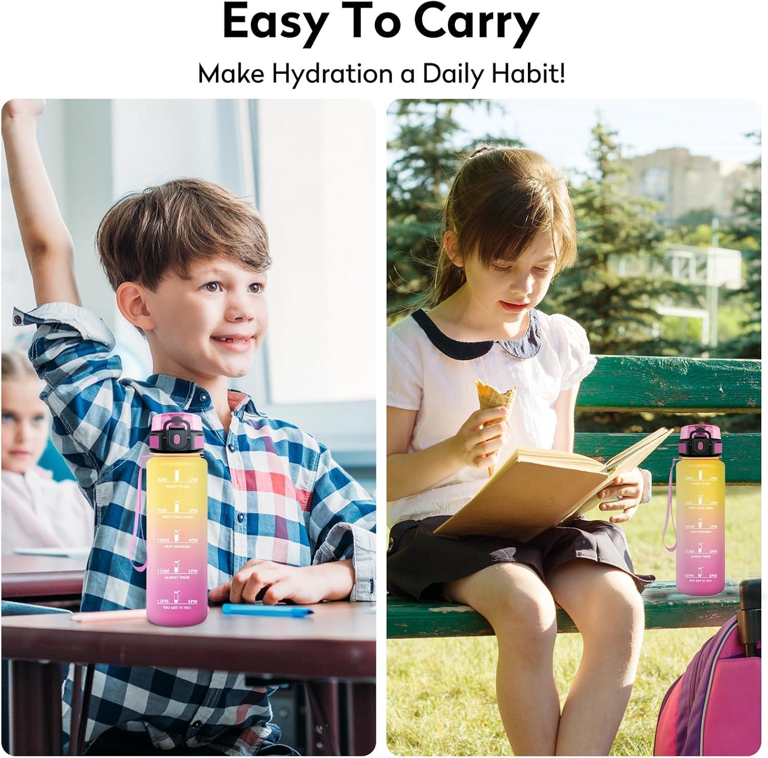 imageBouteille deau 500ml Gourde Enfant avec Filtre Gourde Sport tanche Gourdes avec Marqueur de Temps Bouteille Reutilisable Gourdes Motivation Idale pour Yoga cole Bureau Randonne17oz500ml Jaune Rose