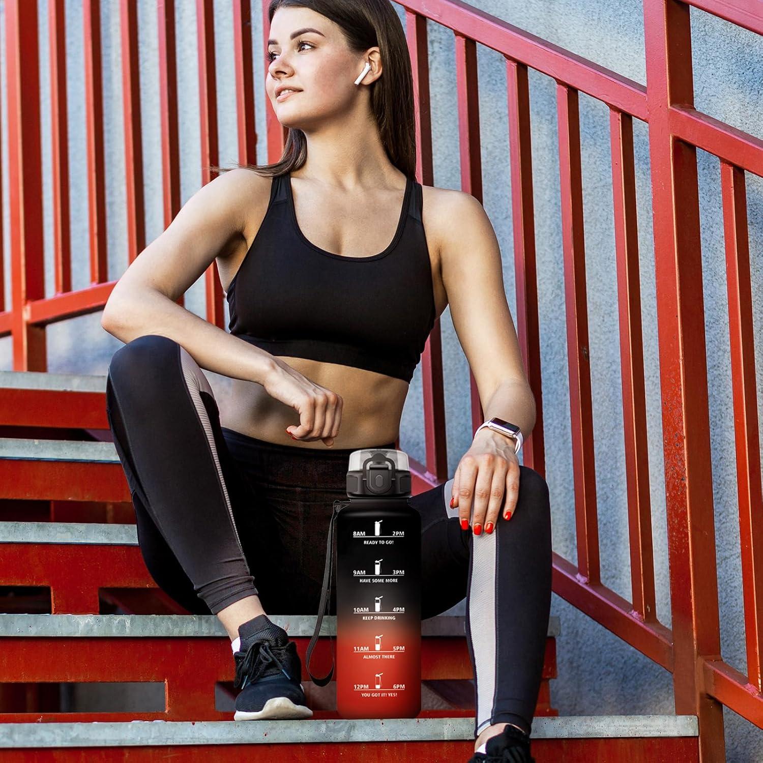 imageBouteille deau 500ml Gourde Enfant avec Filtre Gourde Sport tanche Gourdes avec Marqueur de Temps Bouteille Reutilisable Gourdes Motivation Idale pour Yoga cole Bureau Randonne50oz1500ml Noir Rouge