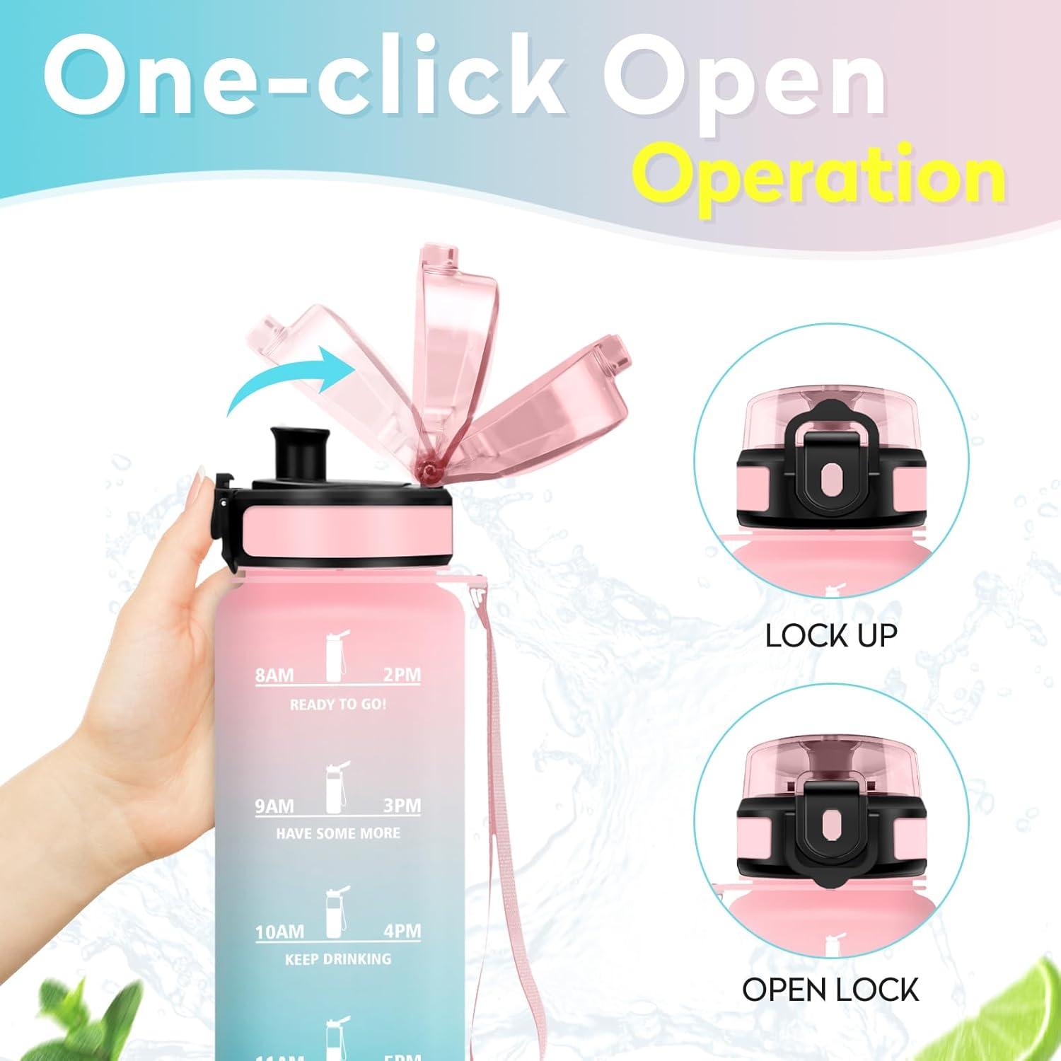 imageBouteille deau 500ml Gourde Enfant avec Filtre Gourde Sport tanche Gourdes avec Marqueur de Temps Bouteille Reutilisable Gourdes Motivation Idale pour Yoga cole Bureau Randonne17oz500ml Rose Cyan