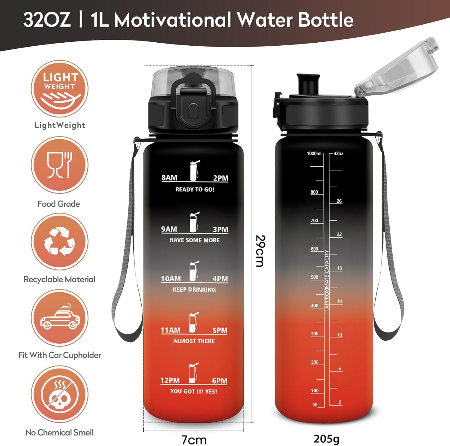 imageBouteille deau 500ml Gourde Enfant avec Filtre Gourde Sport tanche Gourdes avec Marqueur de Temps Bouteille Reutilisable Gourdes Motivation Idale pour Yoga cole Bureau Randonne32oz1000ml Noir Rouge