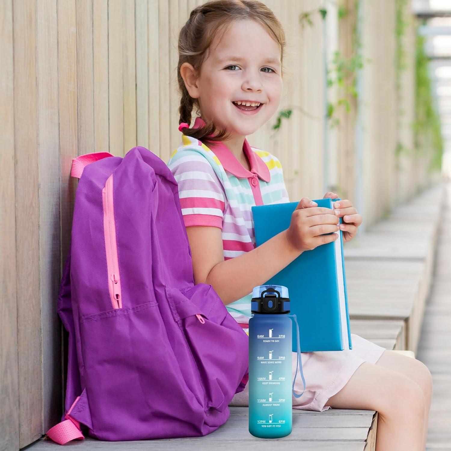 imageBouteille deau 500ml Gourde Enfant avec Filtre Gourde Sport tanche Gourdes avec Marqueur de Temps Bouteille Reutilisable Gourdes Motivation Idale pour Yoga cole Bureau Randonne17oz500ml Bleu Vert