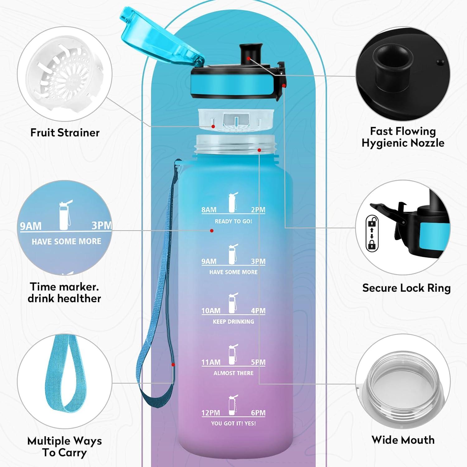 imageBouteille deau 500ml Gourde Enfant avec Filtre Gourde Sport tanche Gourdes avec Marqueur de Temps Bouteille Reutilisable Gourdes Motivation Idale pour Yoga cole Bureau Randonne50oz1500ml Bleu Violet