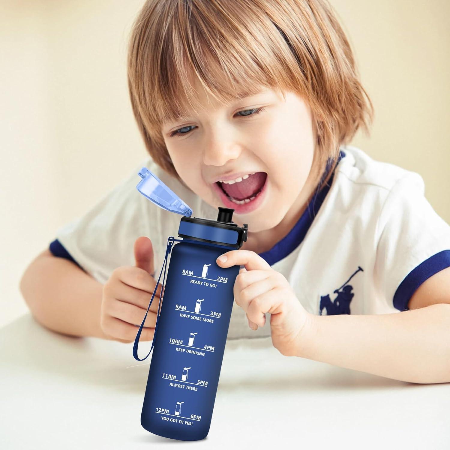 imageBouteille deau 500ml Gourde Enfant avec Filtre Gourde Sport tanche Gourdes avec Marqueur de Temps Bouteille Reutilisable Gourdes Motivation Idale pour Yoga cole Bureau Randonne17oz500ml Mat Marine Bleu