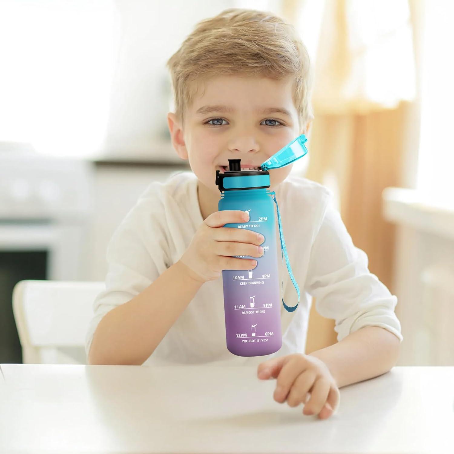 imageBouteille deau 500ml Gourde Enfant avec Filtre Gourde Sport tanche Gourdes avec Marqueur de Temps Bouteille Reutilisable Gourdes Motivation Idale pour Yoga cole Bureau Randonne17oz500ml Bleu Violet