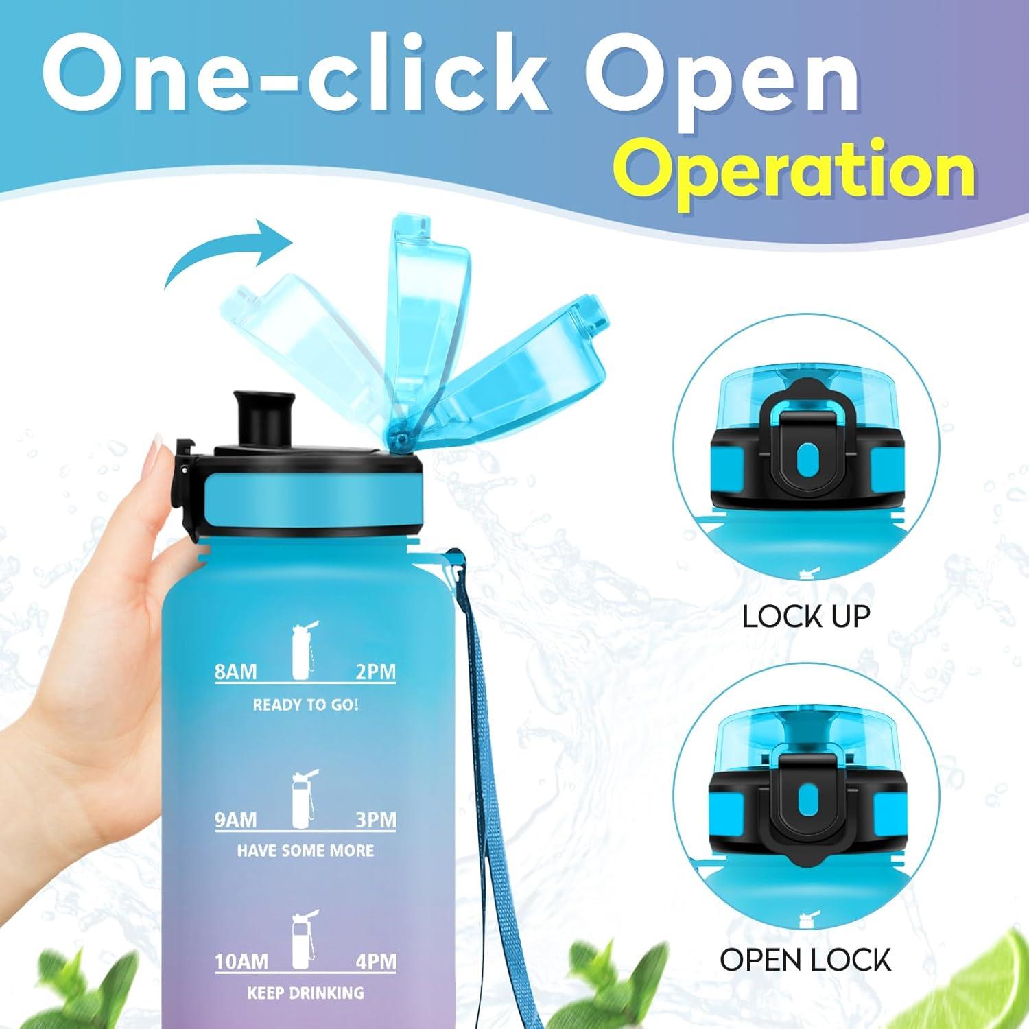 imageBouteille deau 500ml Gourde Enfant avec Filtre Gourde Sport tanche Gourdes avec Marqueur de Temps Bouteille Reutilisable Gourdes Motivation Idale pour Yoga cole Bureau Randonne50oz1500ml Bleu Violet