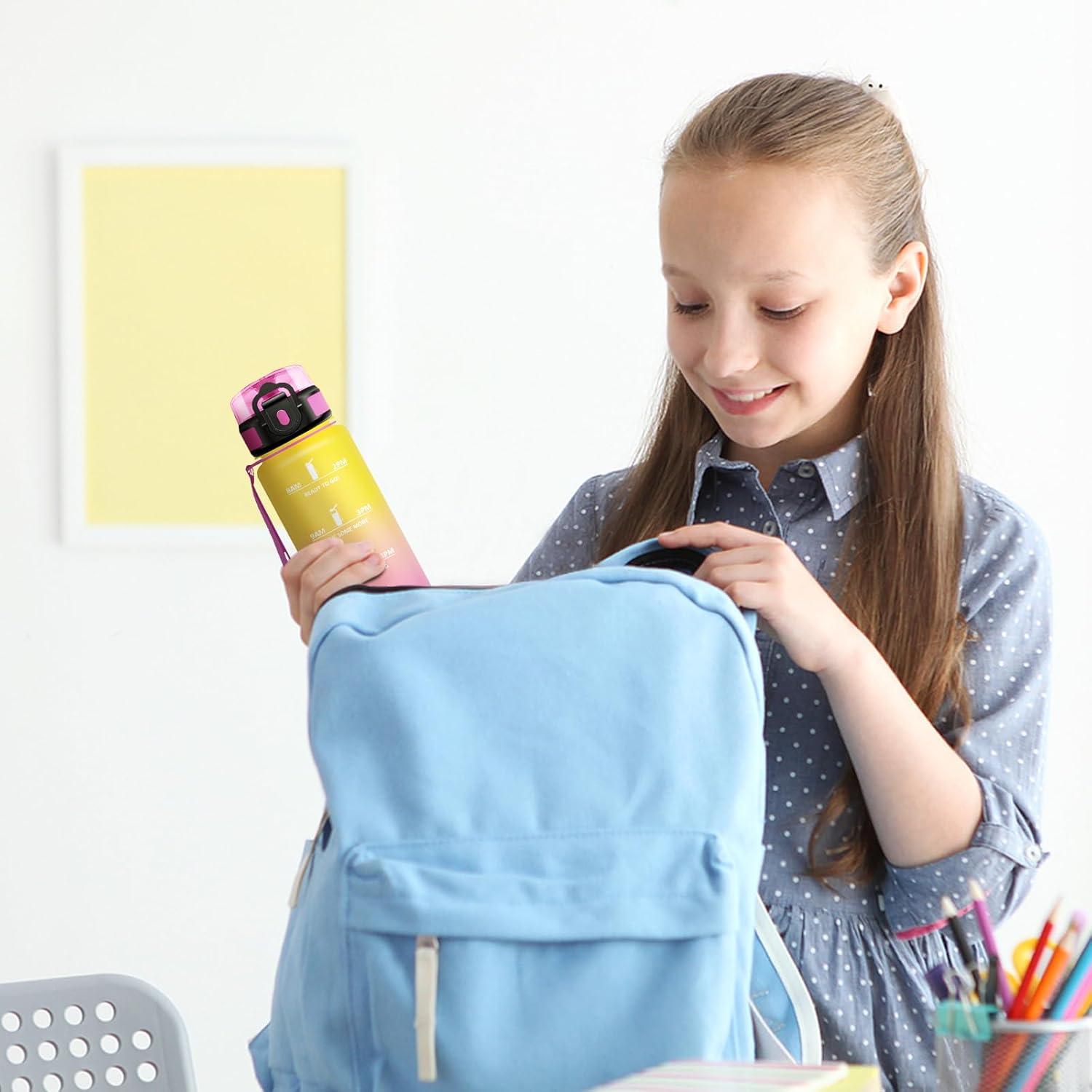 imageBouteille deau 500ml Gourde Enfant avec Filtre Gourde Sport tanche Gourdes avec Marqueur de Temps Bouteille Reutilisable Gourdes Motivation Idale pour Yoga cole Bureau Randonne17oz500ml Jaune Rose