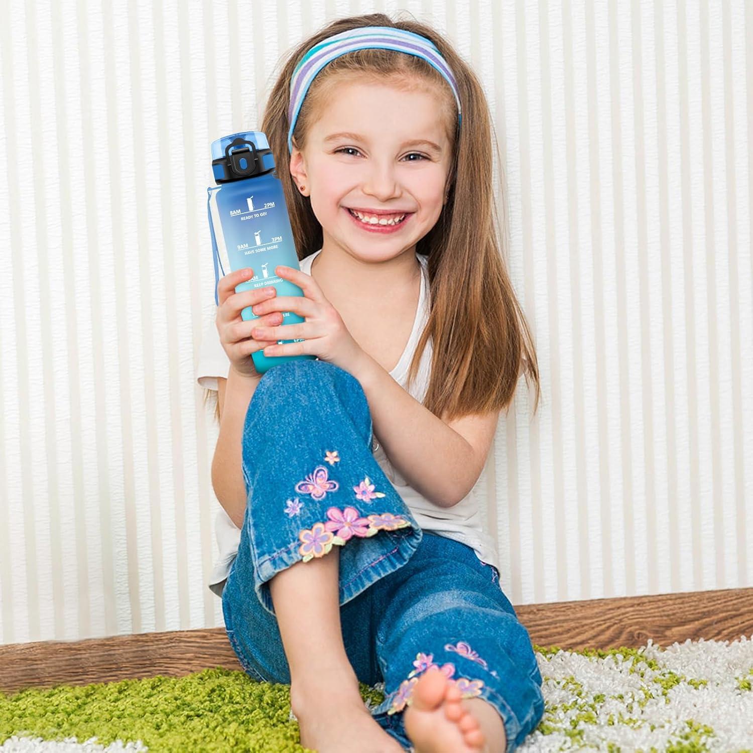 imageBouteille deau 500ml Gourde Enfant avec Filtre Gourde Sport tanche Gourdes avec Marqueur de Temps Bouteille Reutilisable Gourdes Motivation Idale pour Yoga cole Bureau Randonne17oz500ml Bleu Vert