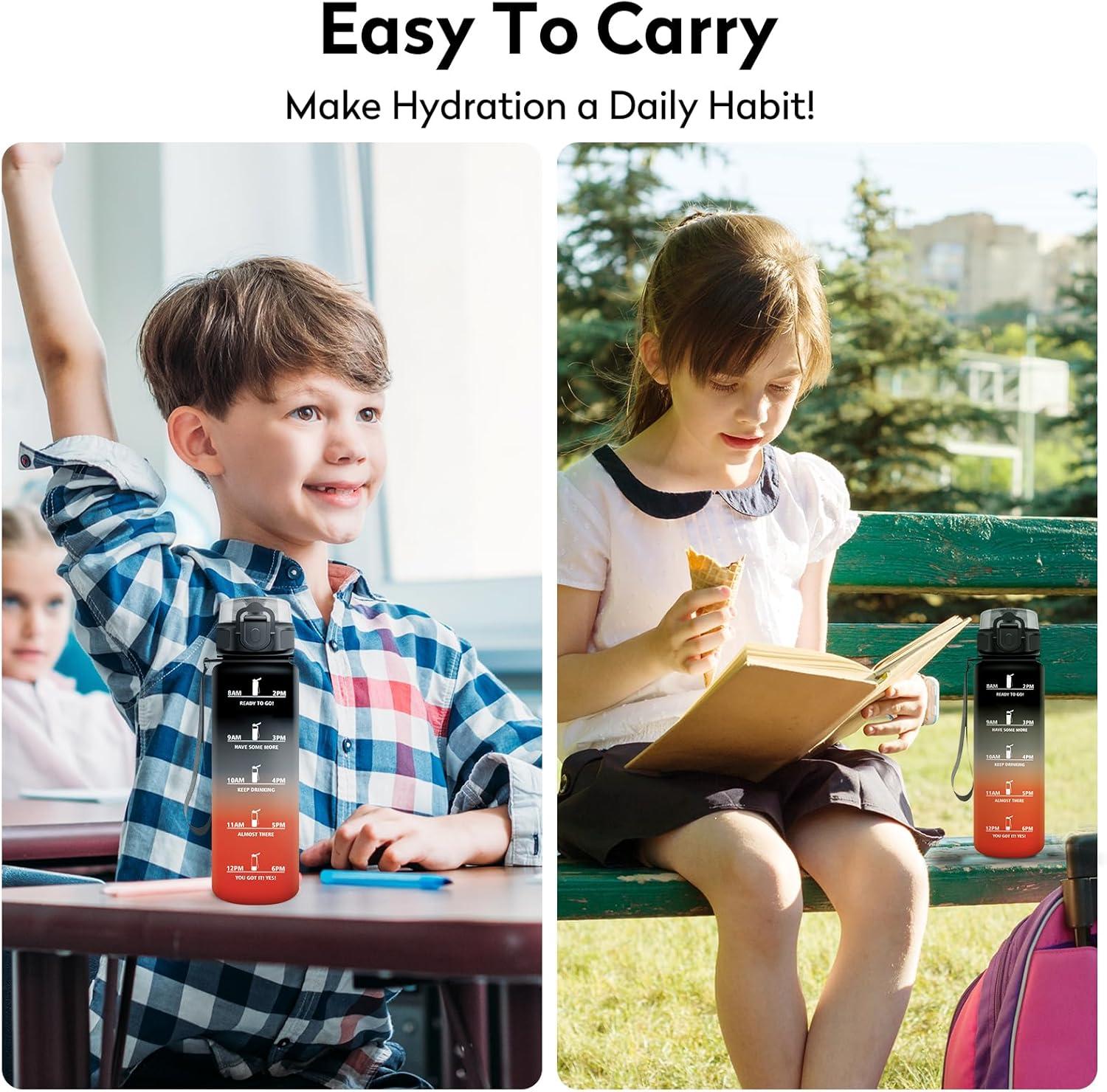 imageBouteille deau 500ml Gourde Enfant avec Filtre Gourde Sport tanche Gourdes avec Marqueur de Temps Bouteille Reutilisable Gourdes Motivation Idale pour Yoga cole Bureau Randonne17oz500ml Noir Rouge