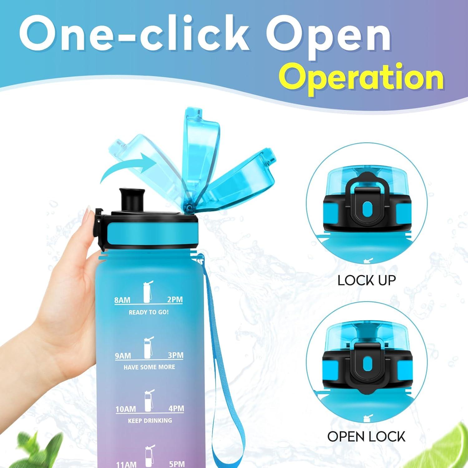 imageBouteille deau 500ml Gourde Enfant avec Filtre Gourde Sport tanche Gourdes avec Marqueur de Temps Bouteille Reutilisable Gourdes Motivation Idale pour Yoga cole Bureau Randonne32oz1000ml Bleu Violet