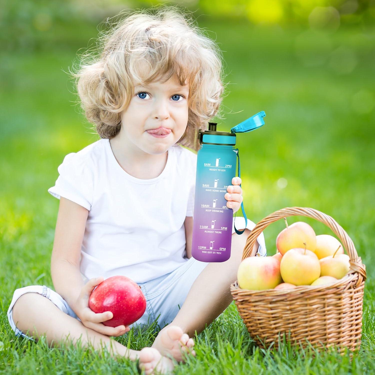 imageBouteille deau 500ml Gourde Enfant avec Filtre Gourde Sport tanche Gourdes avec Marqueur de Temps Bouteille Reutilisable Gourdes Motivation Idale pour Yoga cole Bureau Randonne17oz500ml Bleu Violet