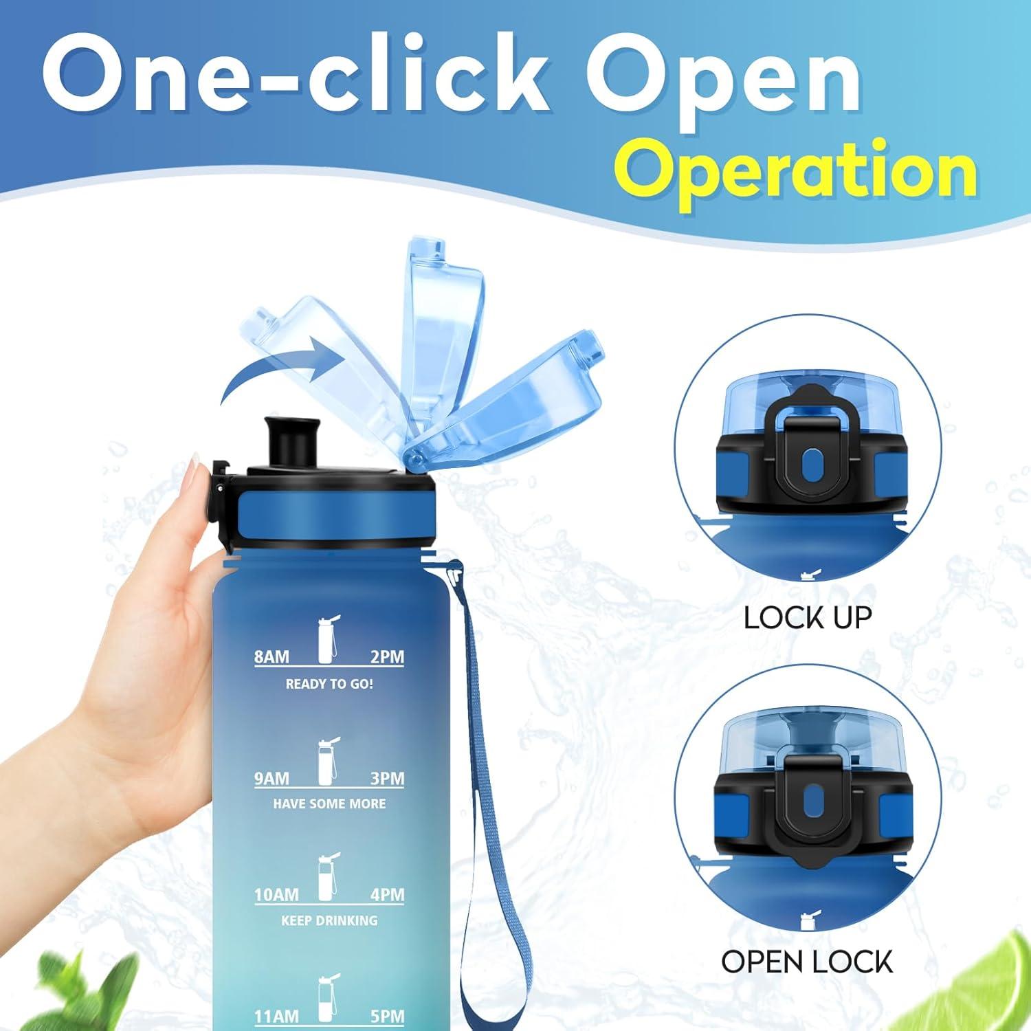imageBouteille deau 500ml Gourde Enfant avec Filtre Gourde Sport tanche Gourdes avec Marqueur de Temps Bouteille Reutilisable Gourdes Motivation Idale pour Yoga cole Bureau Randonne17oz500ml Bleu Vert