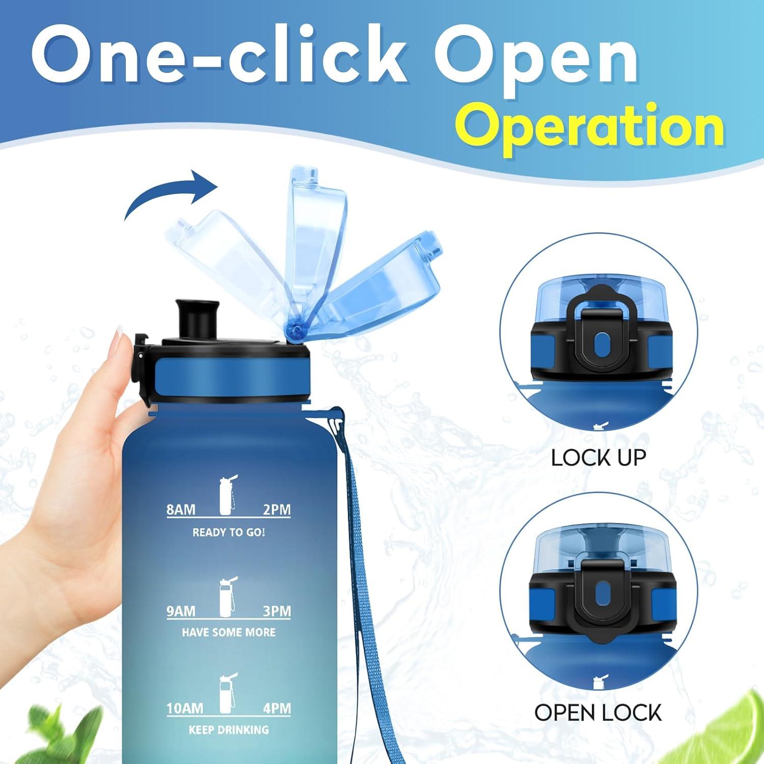 imageBouteille deau 500ml Gourde Enfant avec Filtre Gourde Sport tanche Gourdes avec Marqueur de Temps Bouteille Reutilisable Gourdes Motivation Idale pour Yoga cole Bureau Randonne50oz1500ml Bleu Vert