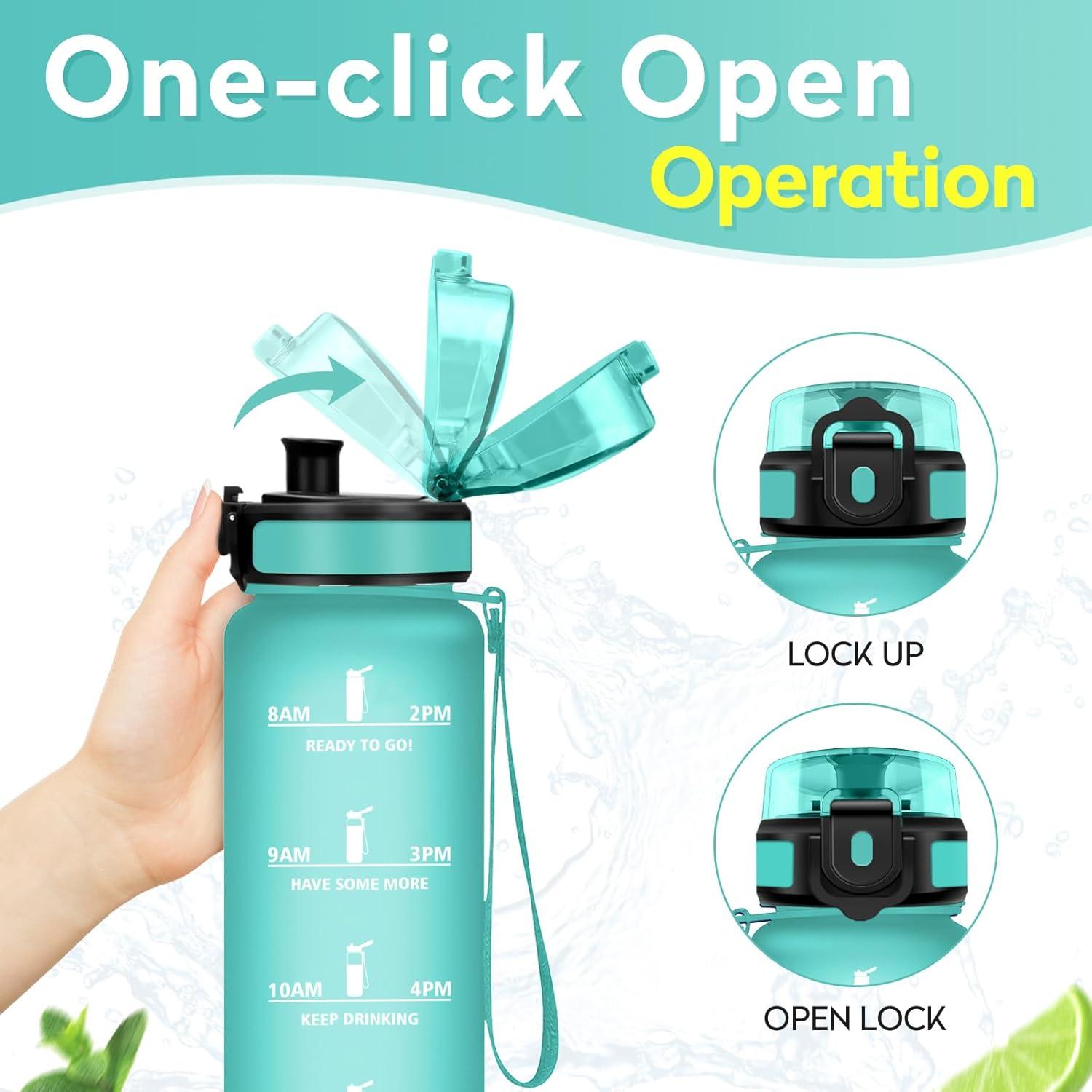 imageBouteille deau 500ml Gourde Enfant avec Filtre Gourde Sport tanche Gourdes avec Marqueur de Temps Bouteille Reutilisable Gourdes Motivation Idale pour Yoga cole Bureau Randonne32oz1000ml Mat Bleuvert
