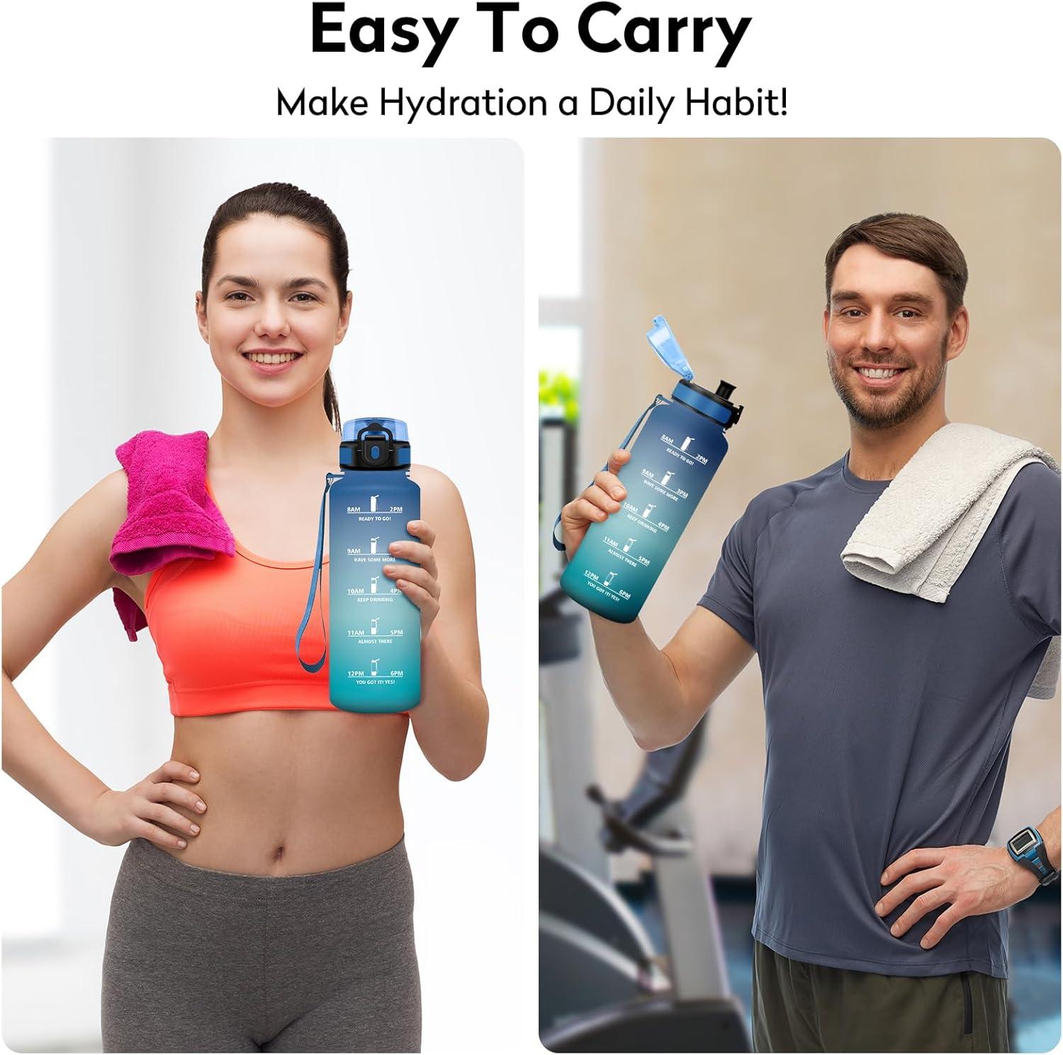 imageBouteille deau 500ml Gourde Enfant avec Filtre Gourde Sport tanche Gourdes avec Marqueur de Temps Bouteille Reutilisable Gourdes Motivation Idale pour Yoga cole Bureau Randonne50oz1500ml Bleu Vert