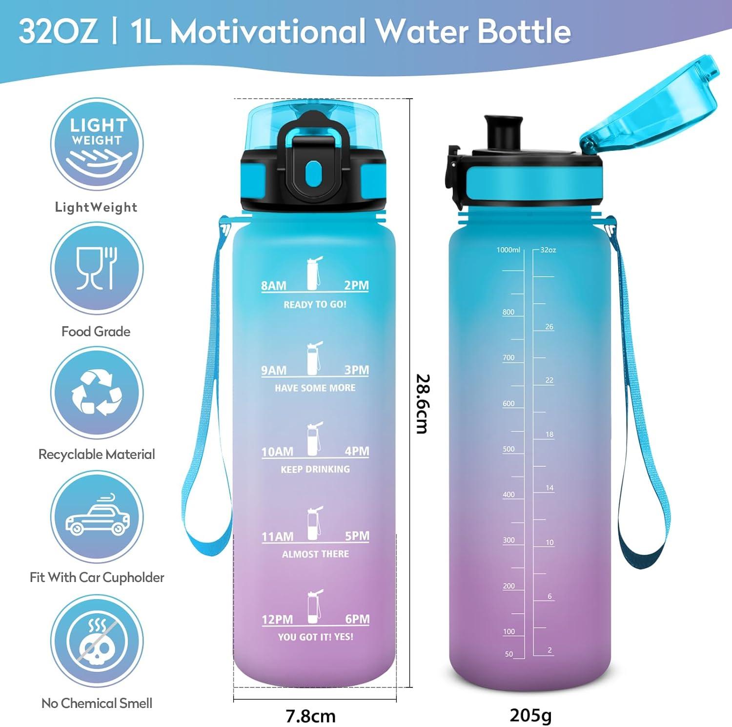 imageBouteille deau 500ml Gourde Enfant avec Filtre Gourde Sport tanche Gourdes avec Marqueur de Temps Bouteille Reutilisable Gourdes Motivation Idale pour Yoga cole Bureau Randonne32oz1000ml Bleu Violet