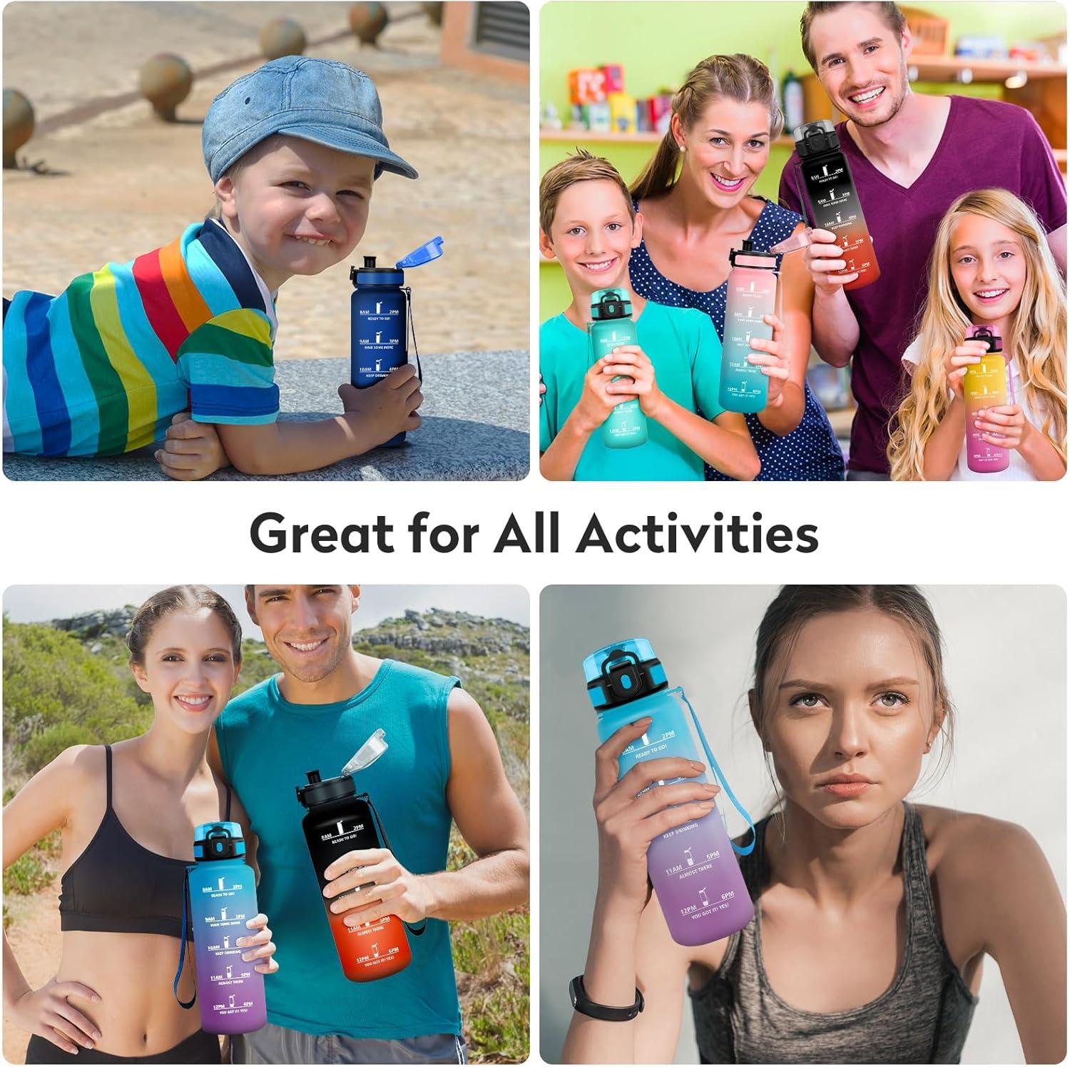 imageBouteille deau 500ml Gourde Enfant avec Filtre Gourde Sport tanche Gourdes avec Marqueur de Temps Bouteille Reutilisable Gourdes Motivation Idale pour Yoga cole Bureau Randonne17oz500ml Bleu Violet