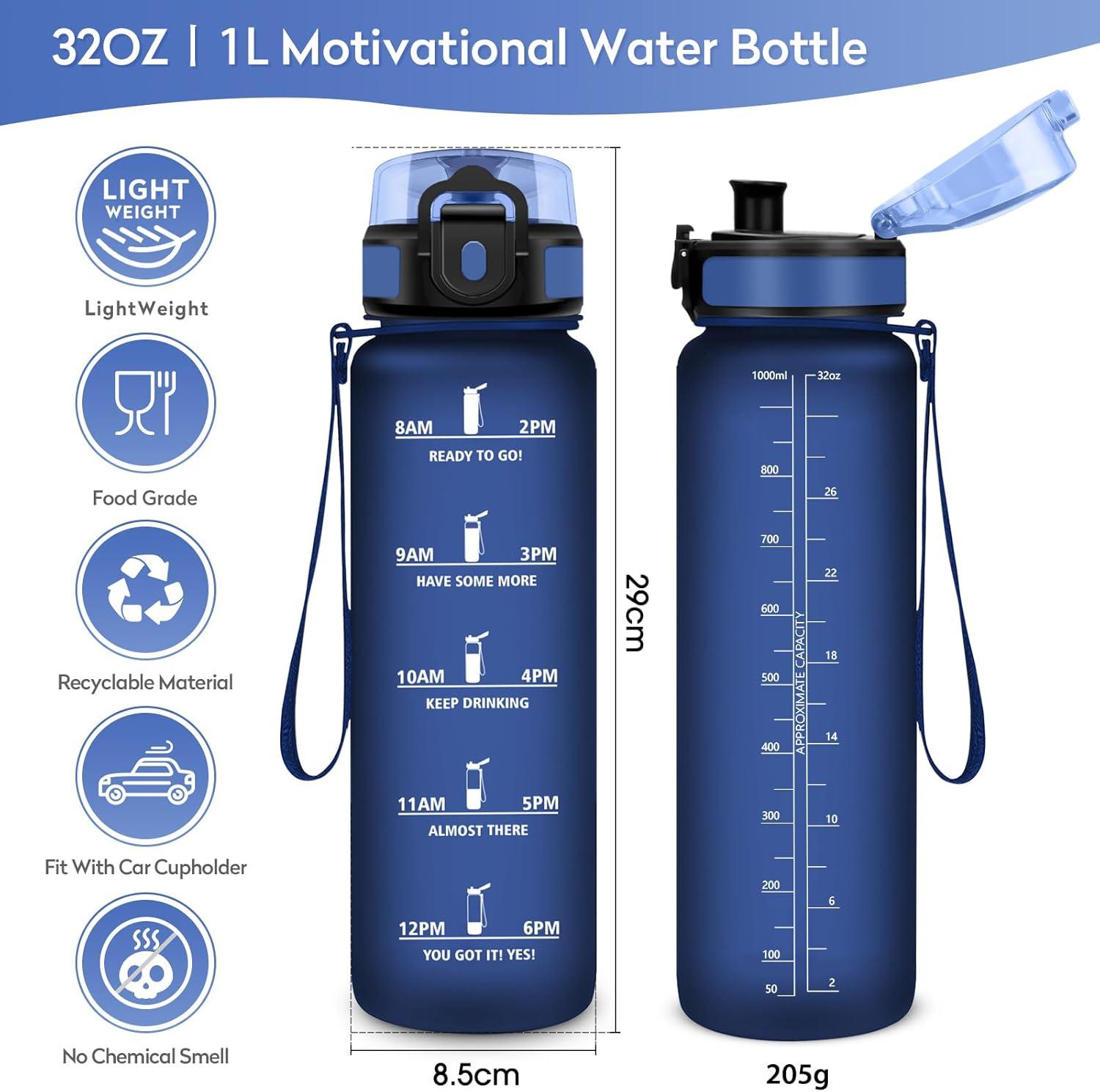 imageBouteille deau 500ml Gourde Enfant avec Filtre Gourde Sport tanche Gourdes avec Marqueur de Temps Bouteille Reutilisable Gourdes Motivation Idale pour Yoga cole Bureau Randonne32oz1000ml Mat Marine Bleu