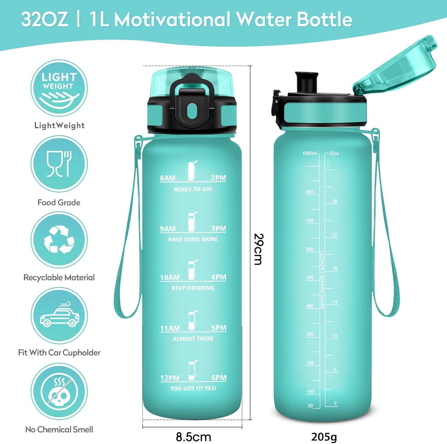 imageBouteille deau 500ml Gourde Enfant avec Filtre Gourde Sport tanche Gourdes avec Marqueur de Temps Bouteille Reutilisable Gourdes Motivation Idale pour Yoga cole Bureau Randonne32oz1000ml Mat Bleuvert
