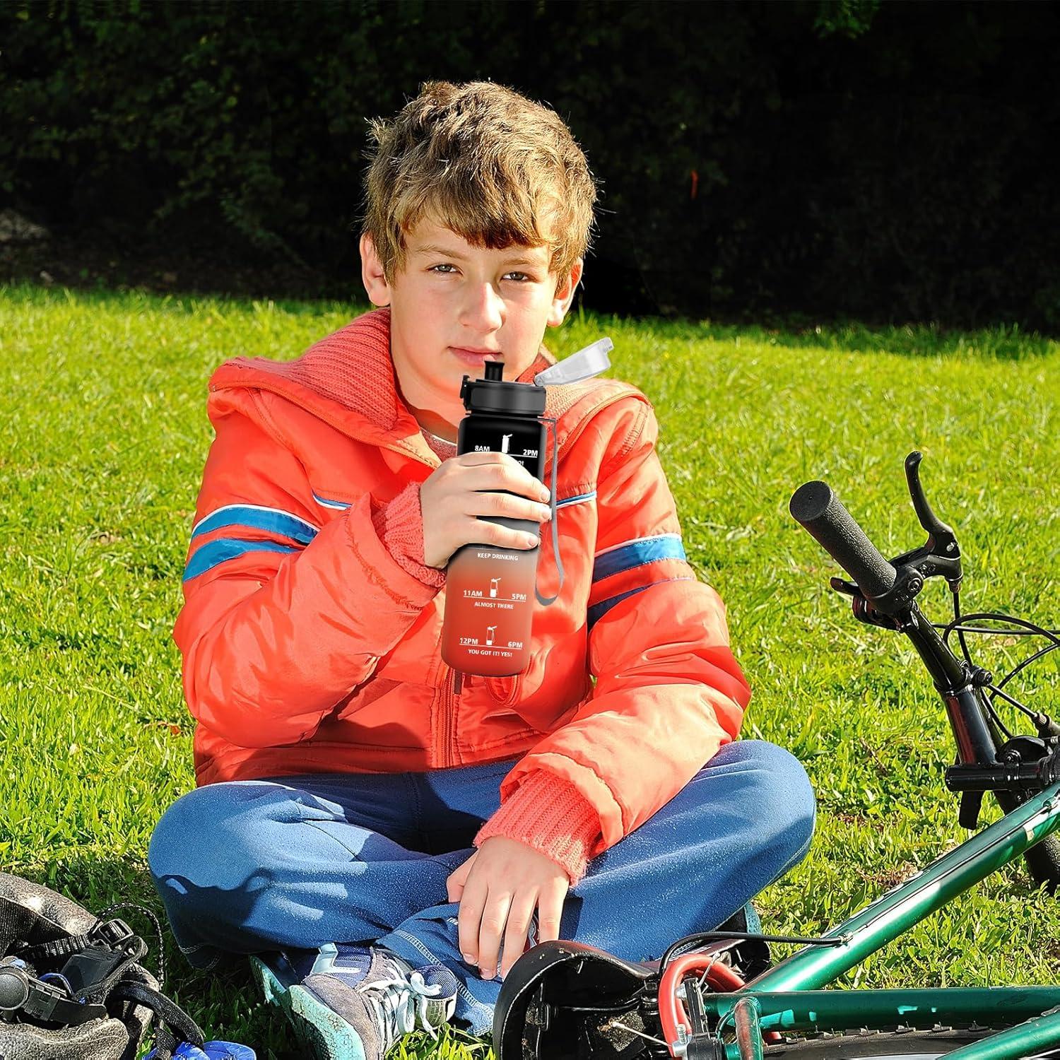imageBouteille deau 500ml Gourde Enfant avec Filtre Gourde Sport tanche Gourdes avec Marqueur de Temps Bouteille Reutilisable Gourdes Motivation Idale pour Yoga cole Bureau Randonne17oz500ml Noir Rouge